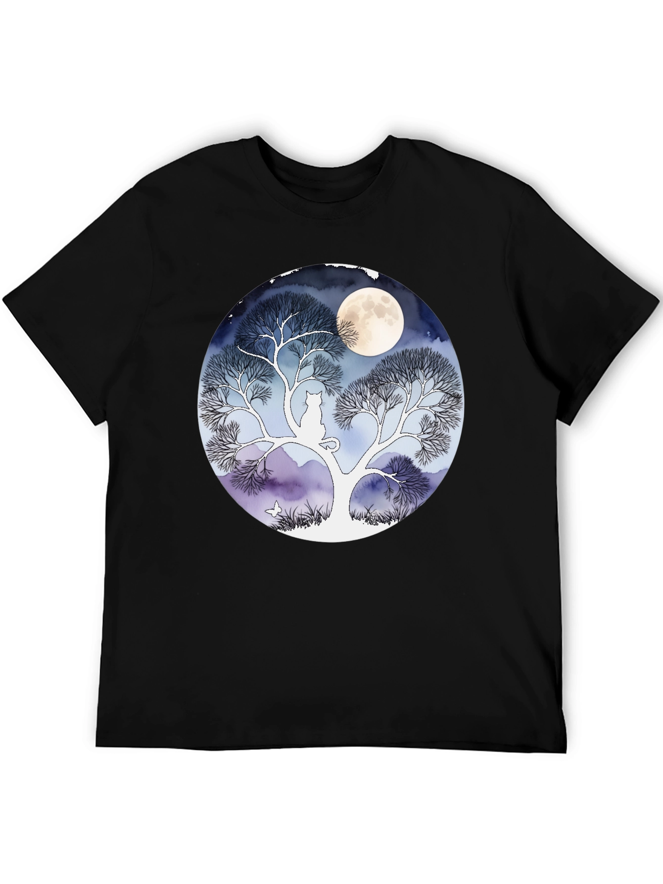 Black Moonlit Cat Tree Graphic Tee - Black view 5