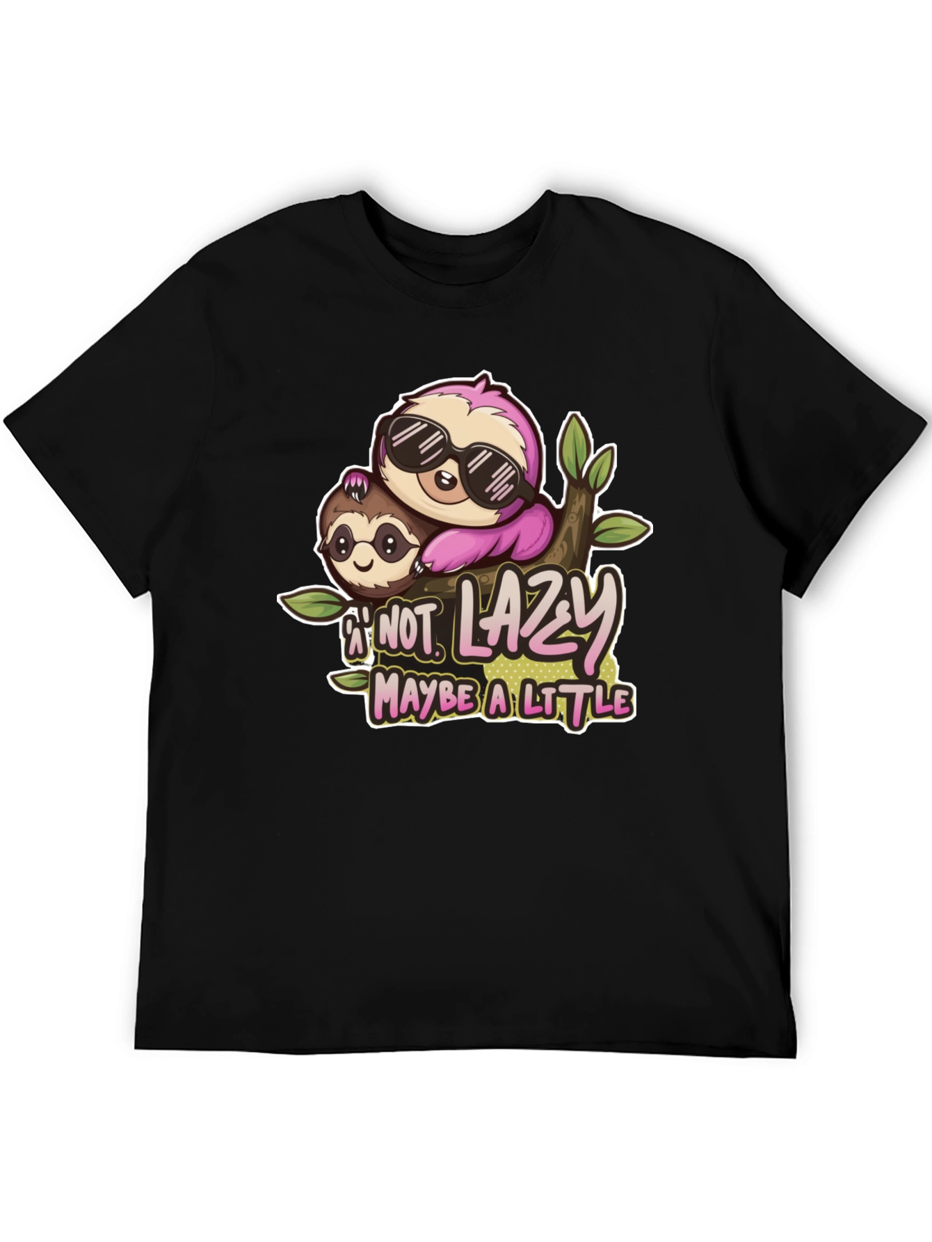Black Funny Sloth 'Not Lazy' Graphic Tee - Black view 5