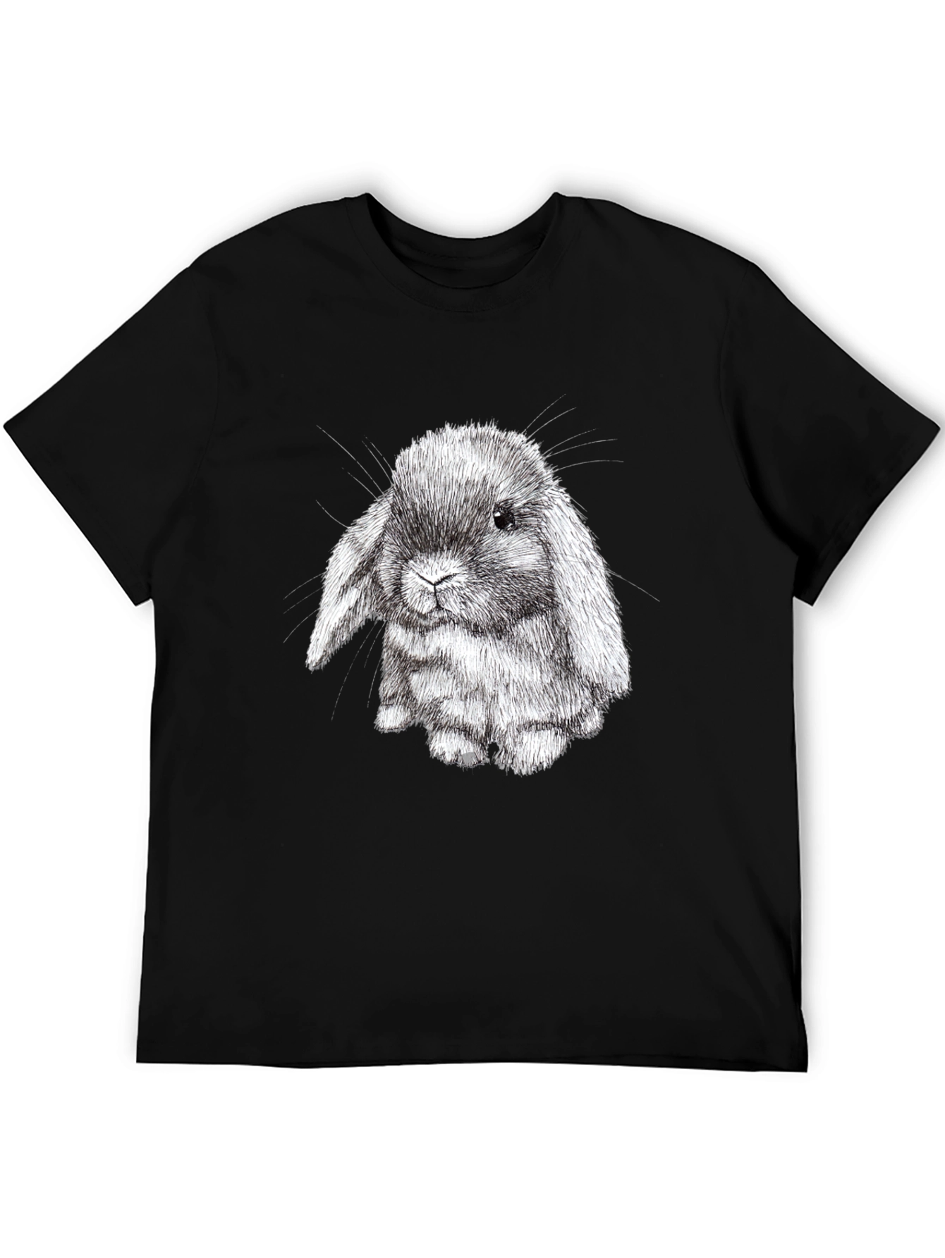 Black Cute Bunny Graphic Black T-Shirt view 5