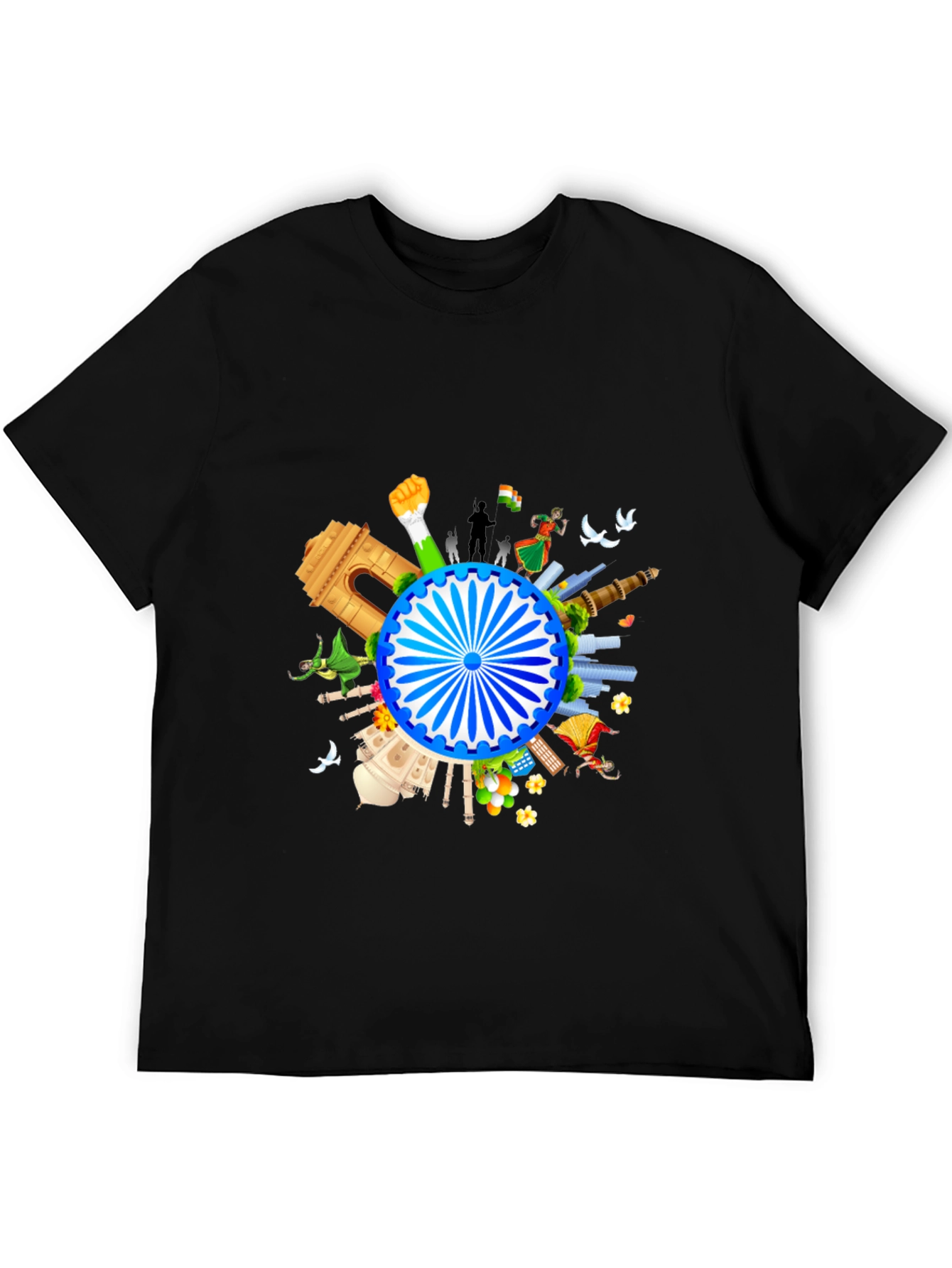Black India Graphic Print Men's Black T-shirt view 5