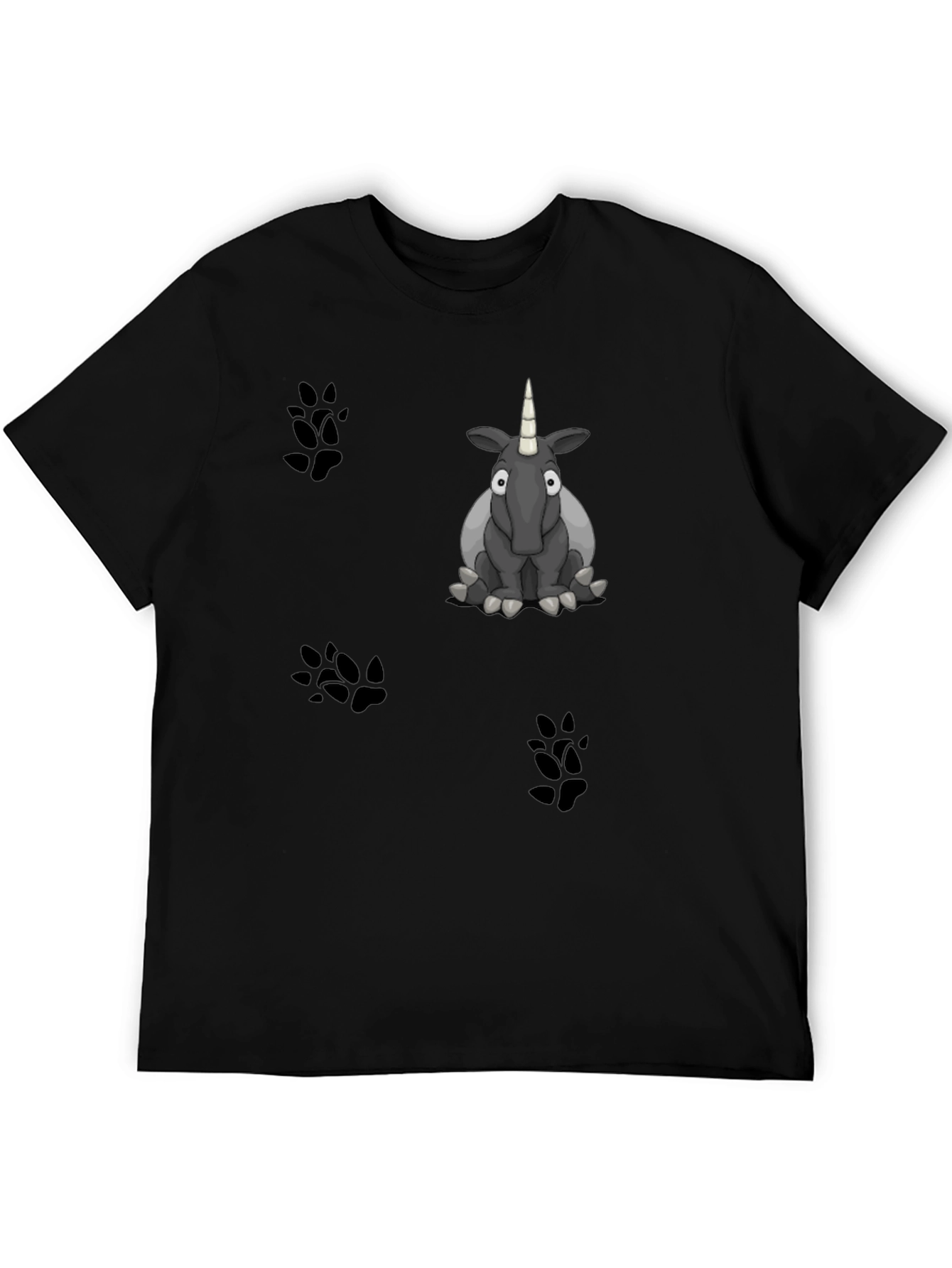Black Cartoon Unicorn Graphic Print Black T-Shirt view 5