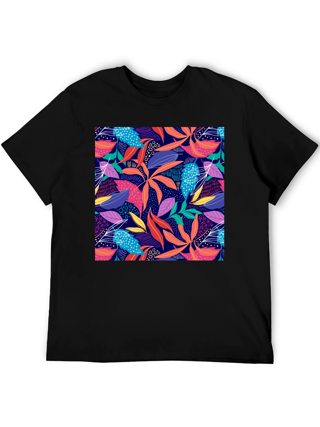 Black Vibrant Floral Print Black T-Shirt view 5