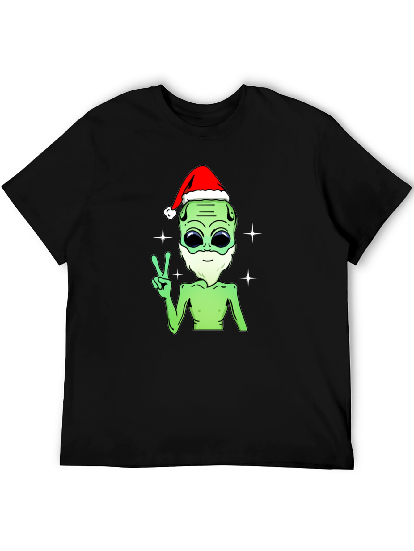 Black Festive Alien T-Shirt - Peace, Love, and Holiday Cheer! view 5