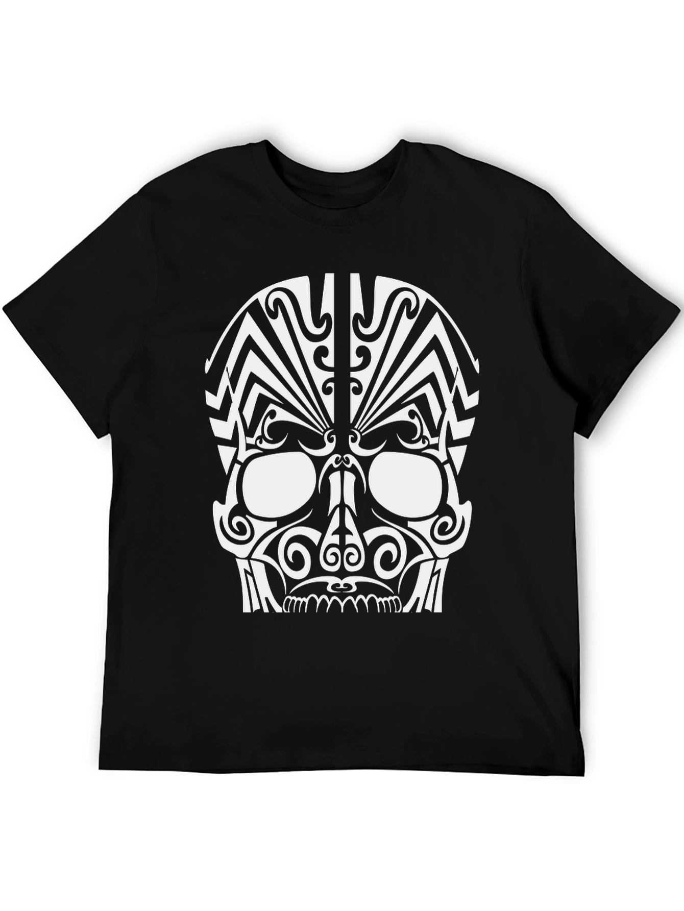 Black Tribal Skull Graphic Black T-Shirt view 5
