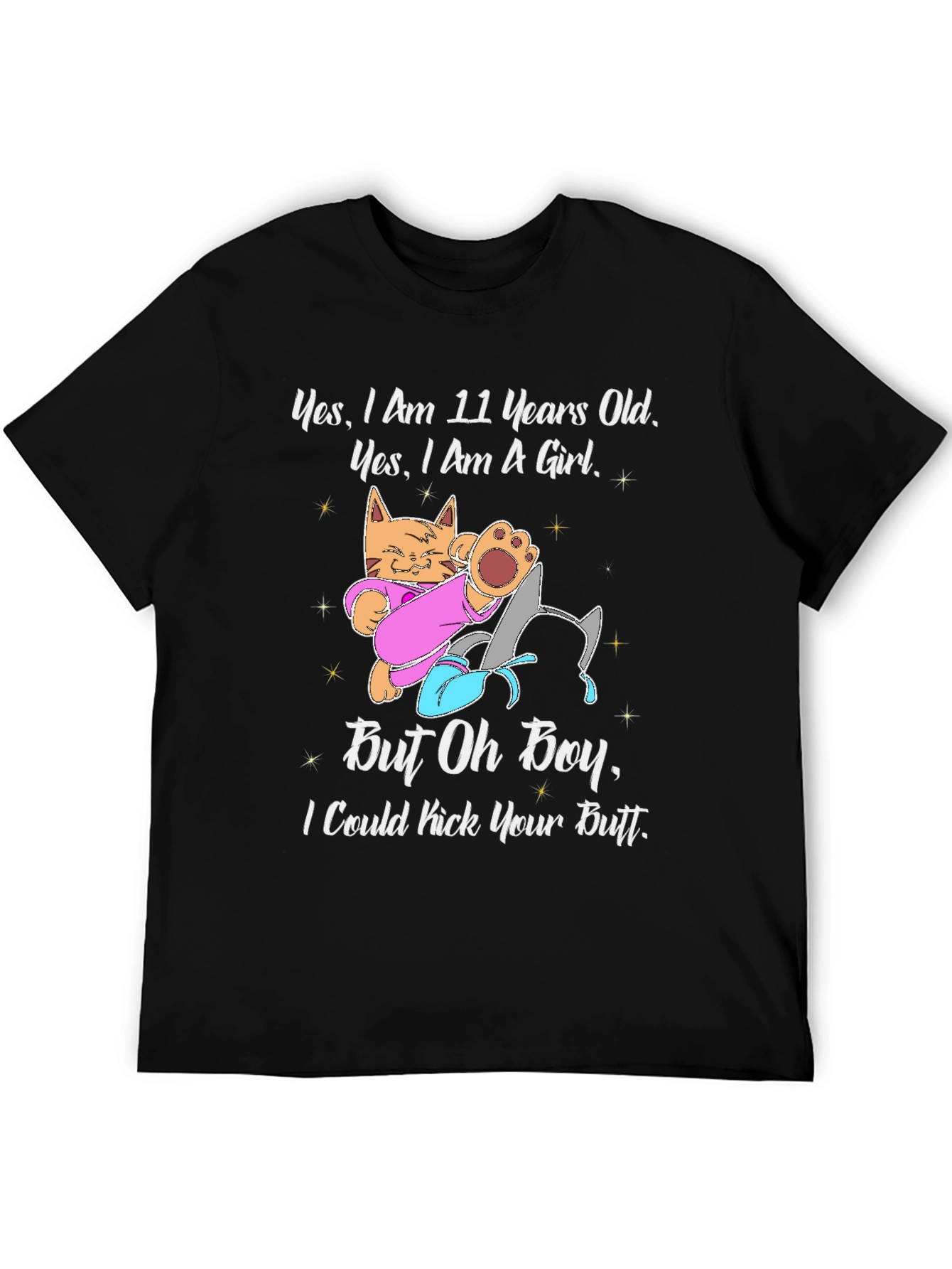 Black 11 Year Old Girl Cat Kick Butt Funny T-Shirt view 5
