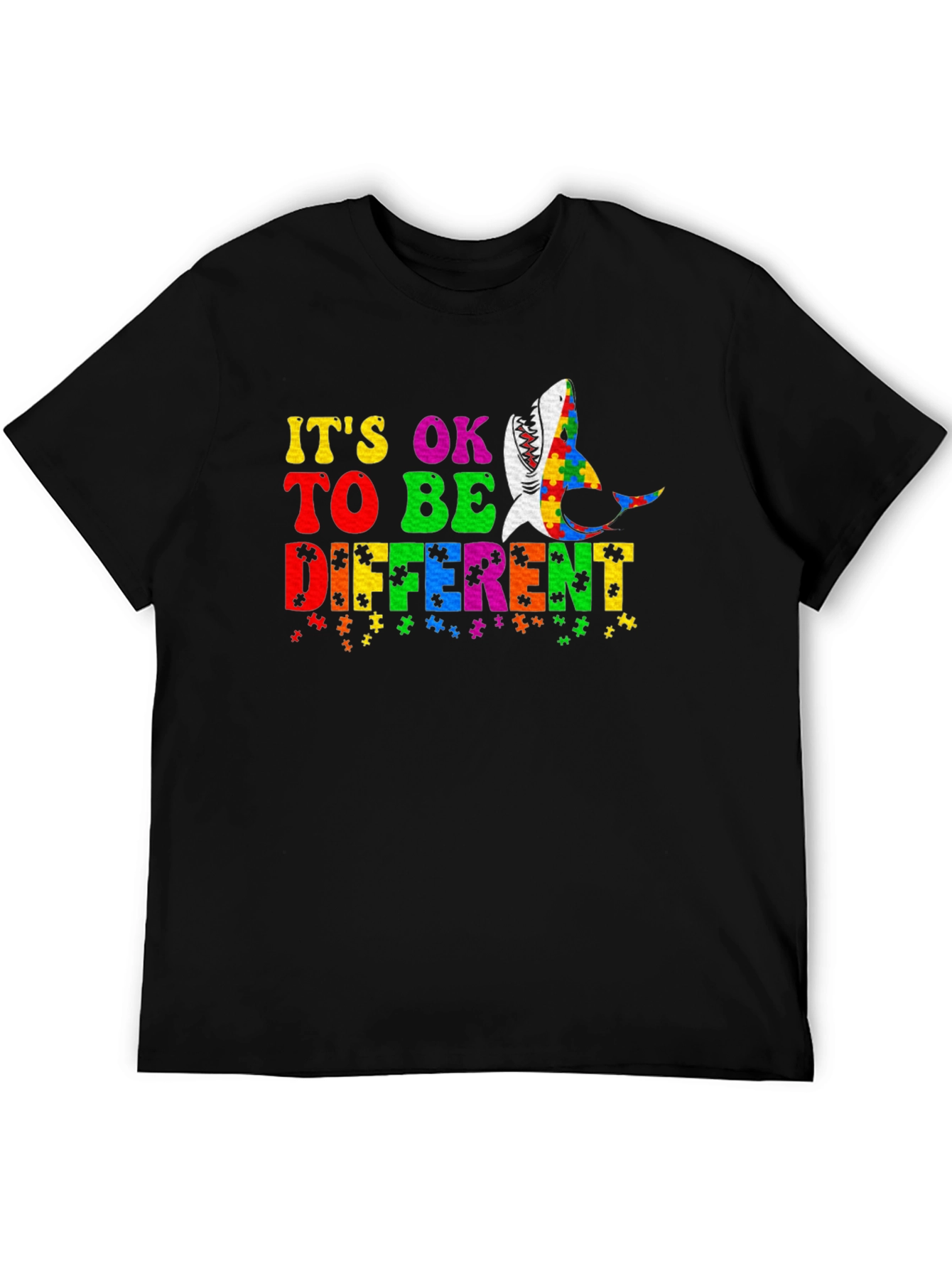 Black Autism Awareness Shark T-Shirt - It's OK To Be Different! view 5