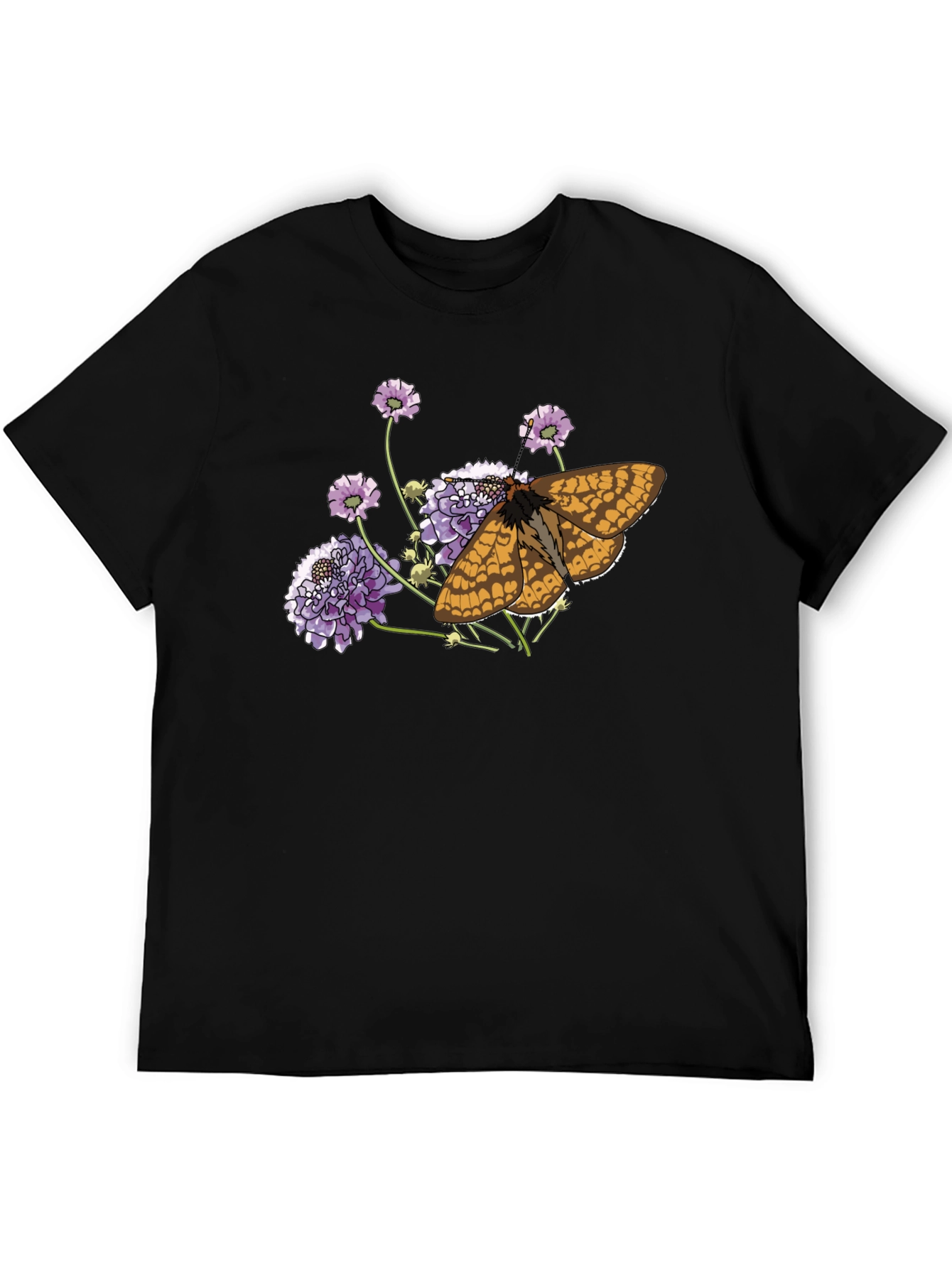 Black Butterfly and Flower Graphic Black T-Shirt view 5