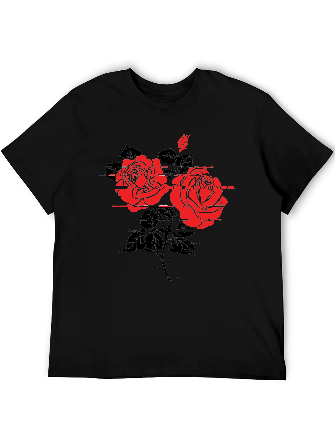 Black Edgy Floral Tee - Black Rose Graphic T-Shirt view 5
