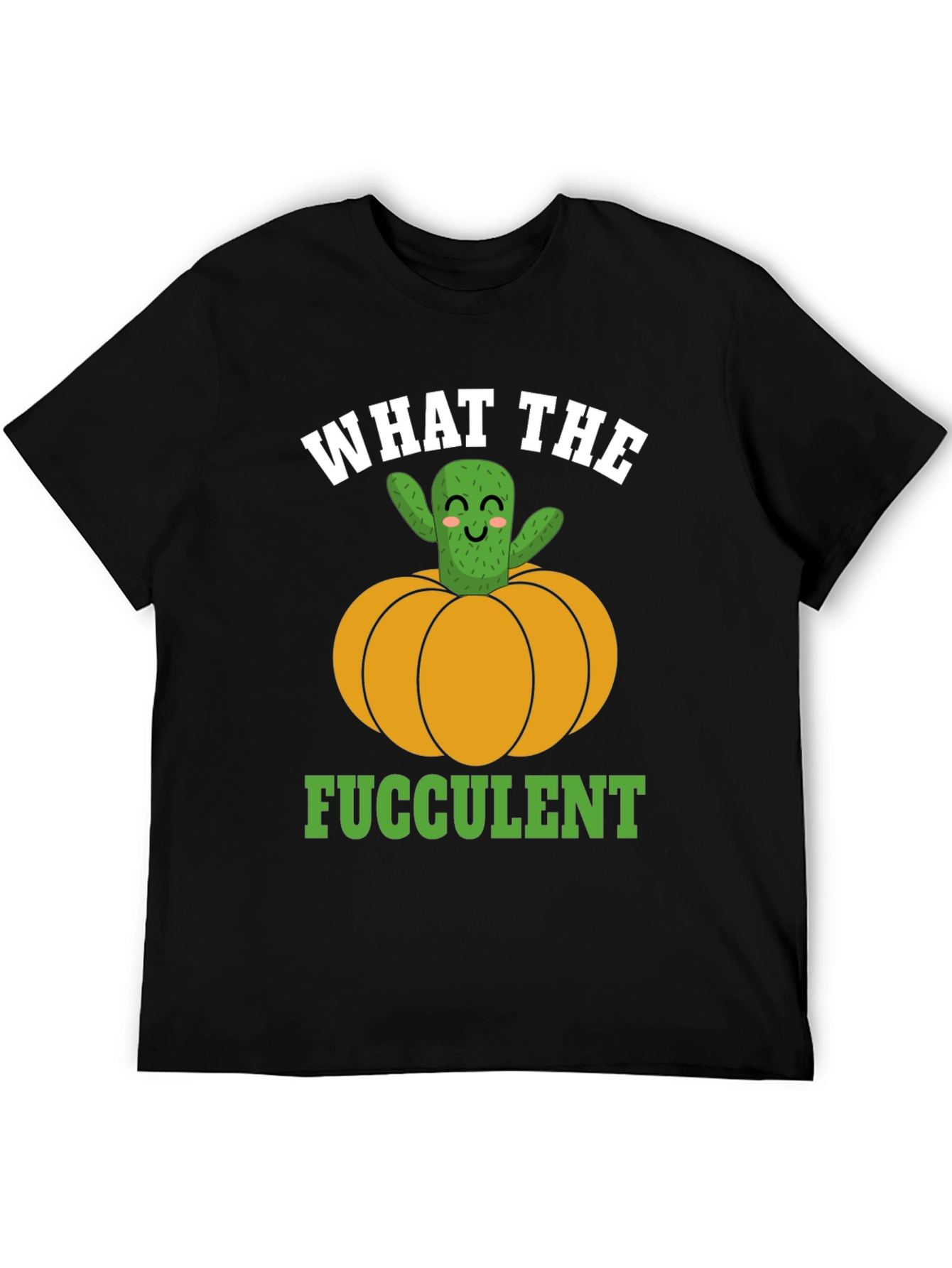 Black What the Fucculent Cactus Pumpkin Graphic T-Shirt view 5
