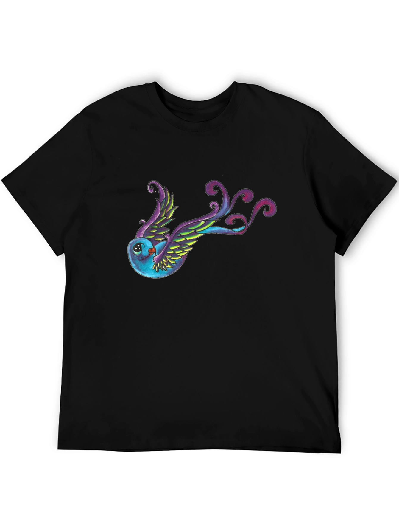 Black Whimsical Bird Graphic Tee - Black Cotton Blend view 5