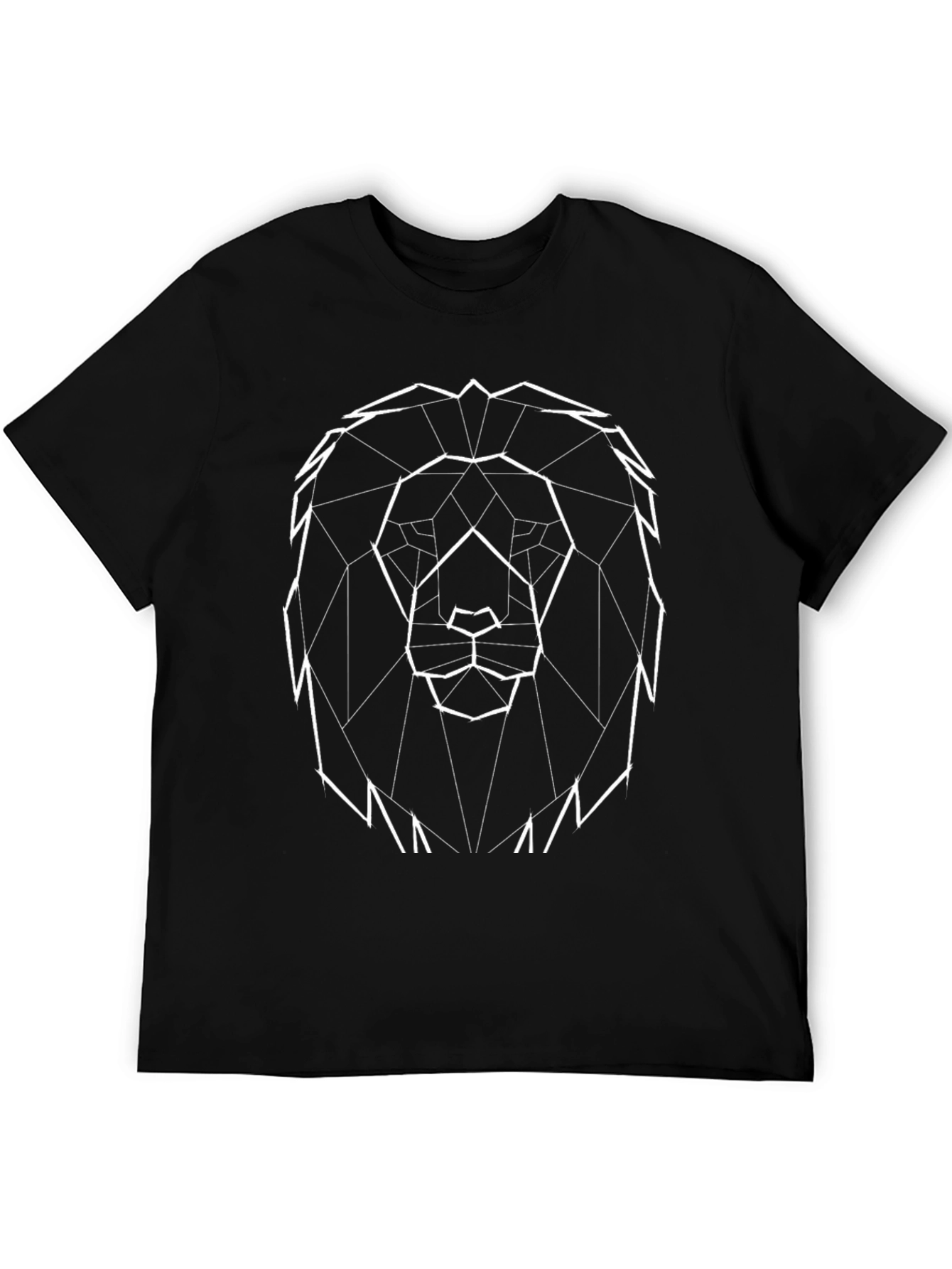Black Geometric Lion Head Black Graphic Tee view 5