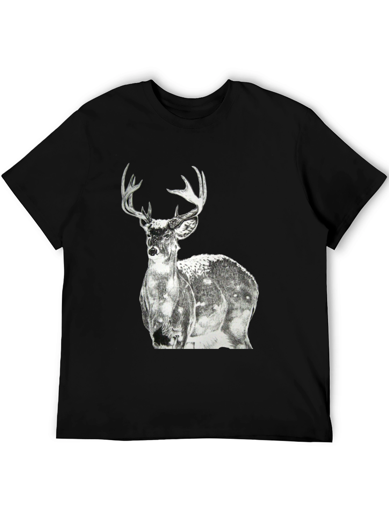 Black Deer Graphic Print Men's Black T-Shirt view 5
