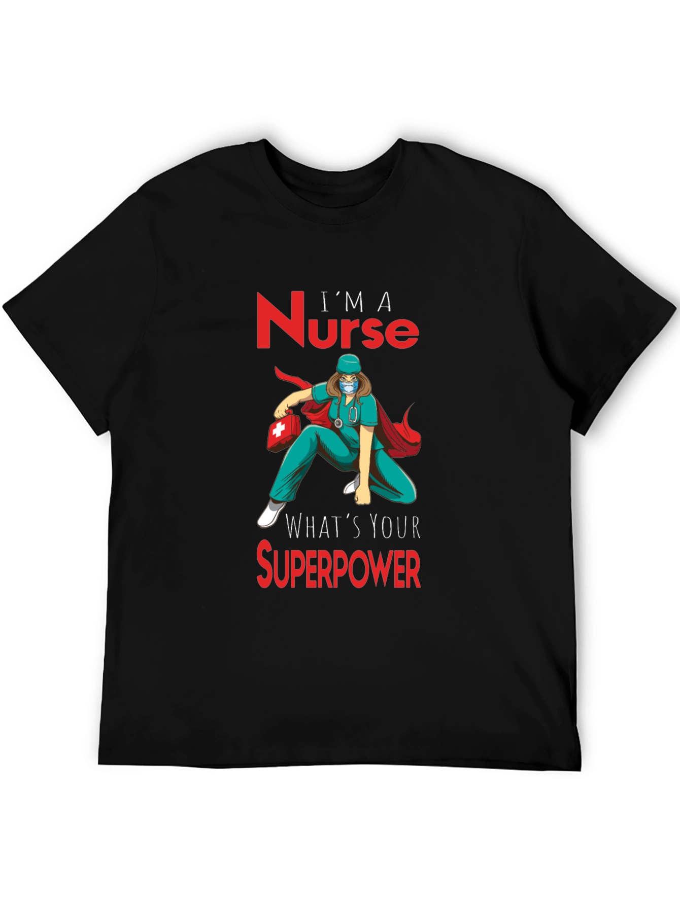 Black Nurse Superpower T-Shirt - Heroic Nurse Design view 5