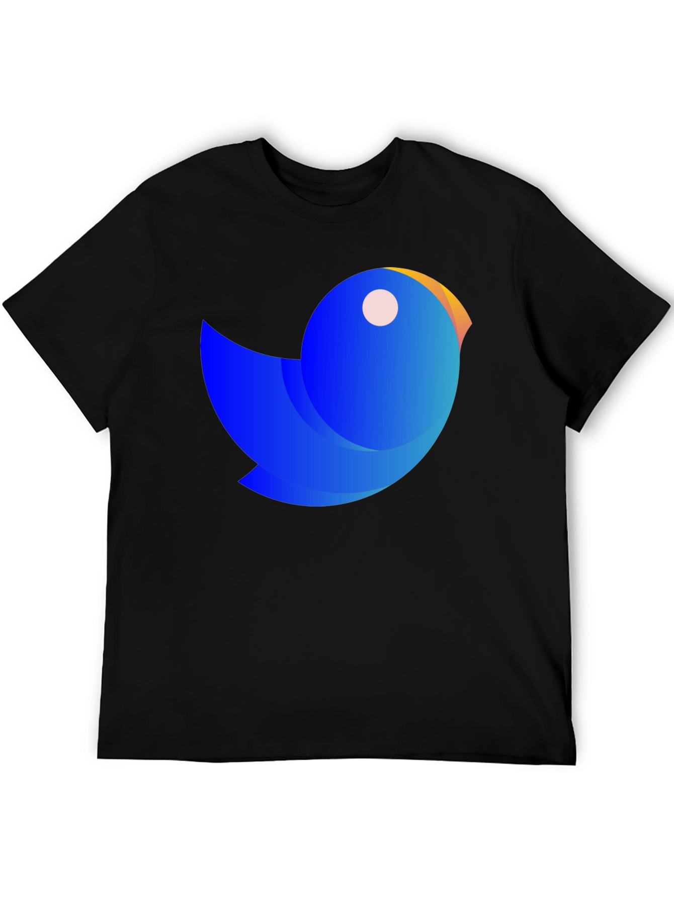Black Abstract Blue Bird Graphic Tee - Casual Black T-Shirt view 5