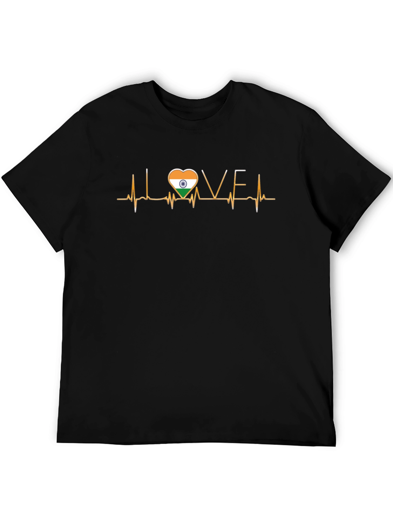 Black India Love Heartbeat Graphic Black T-Shirt view 5