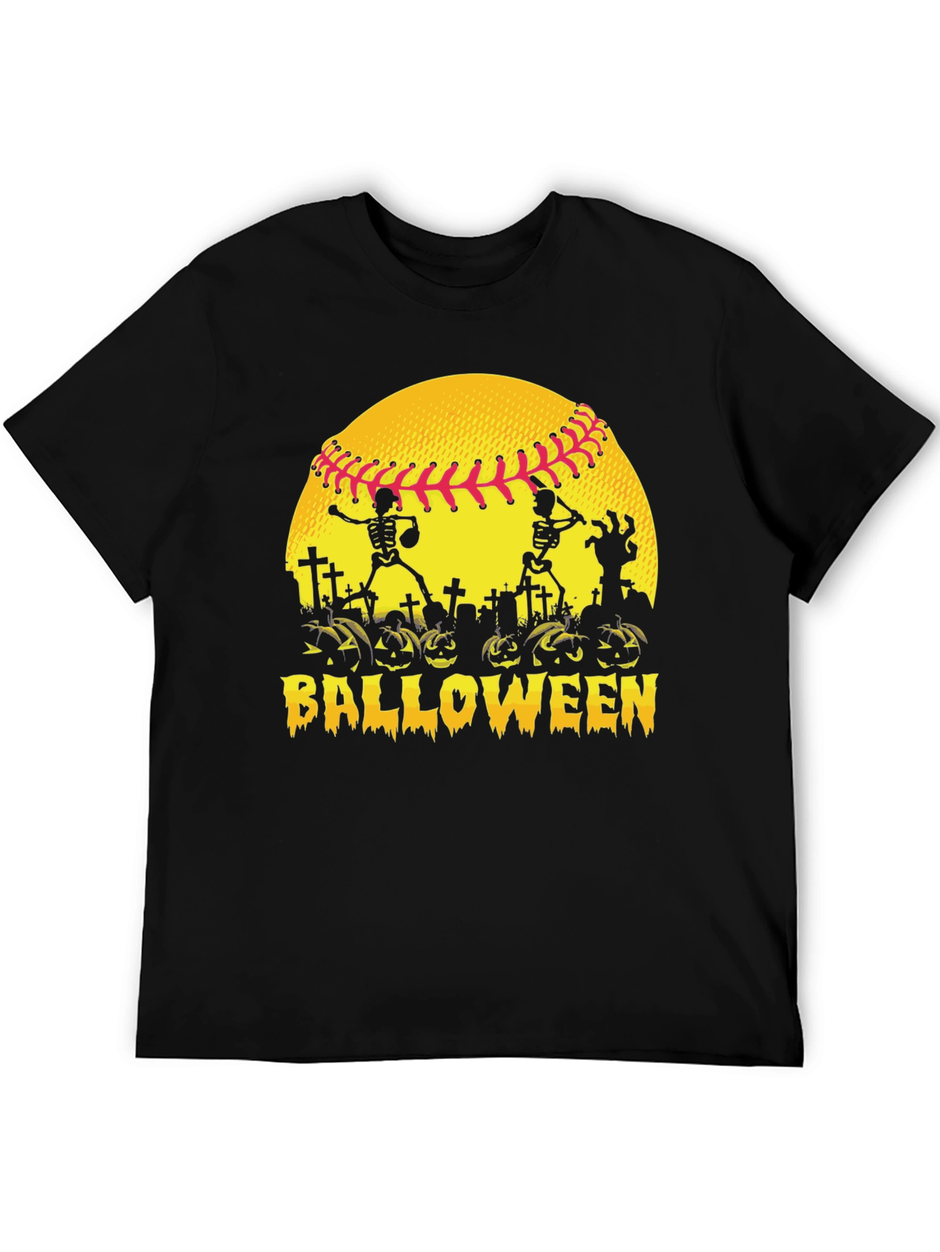 Black Halloween Baseball Skeleton T-Shirt view 5