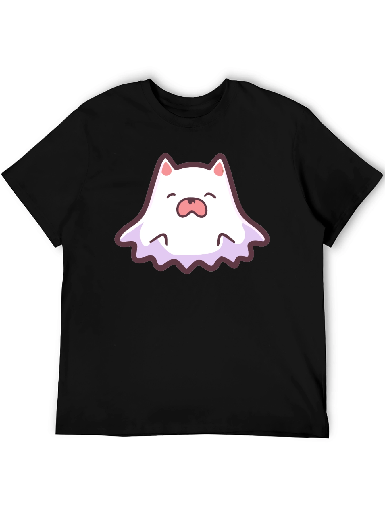 Black Cute Ghost Cat Graphic T-Shirt view 5