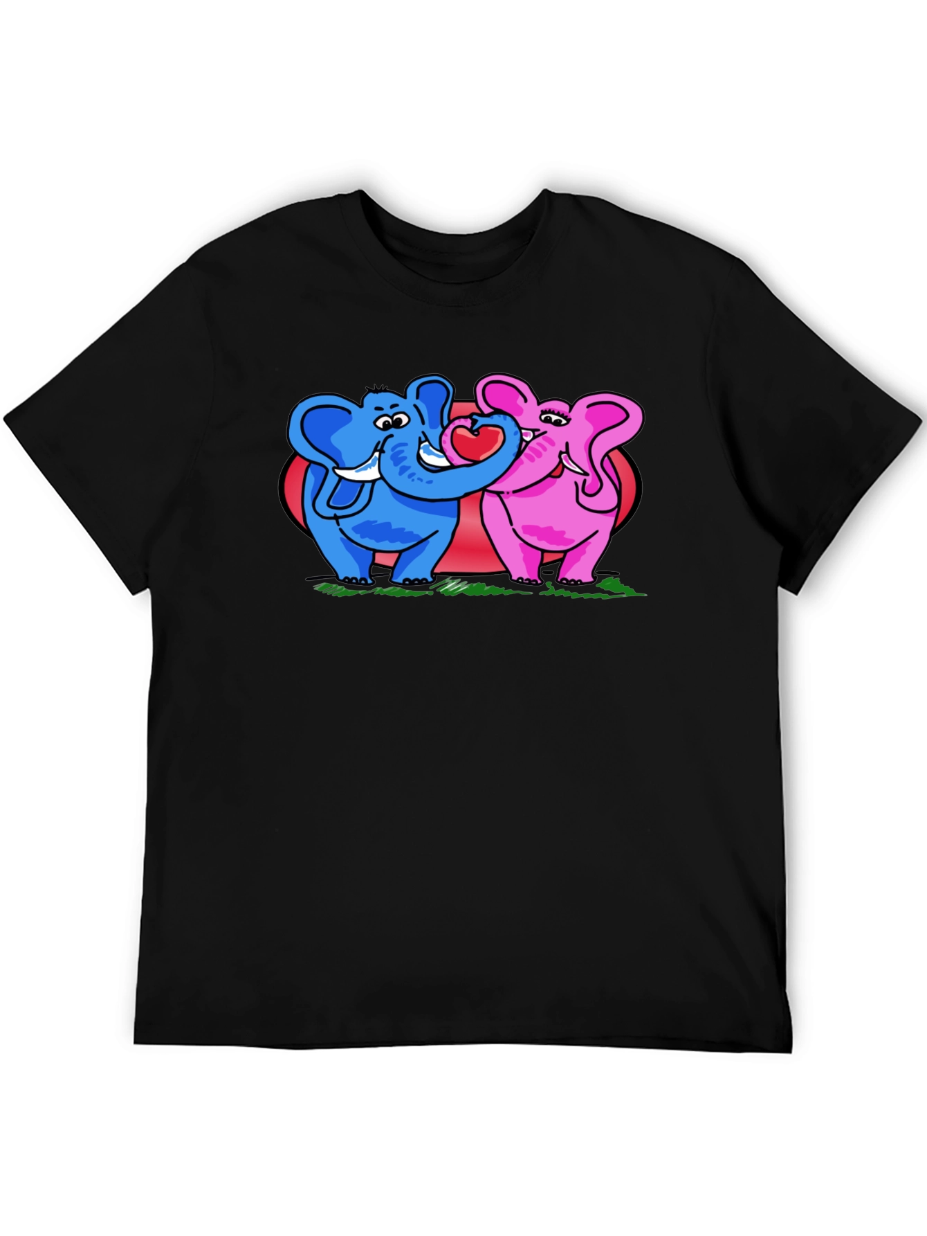 Black Elephant Love T-Shirt - Blue & Pink Elephants view 5
