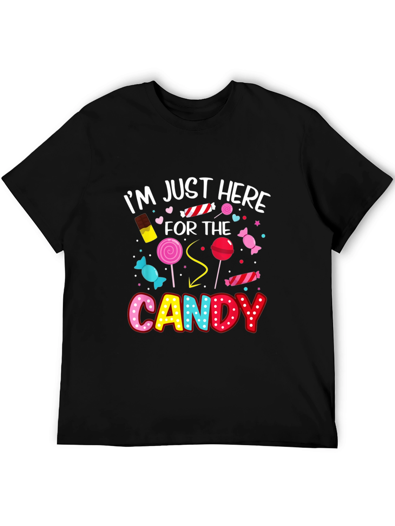 Black I'm Just Here For The Candy Funny Halloween T-Shirt view 5