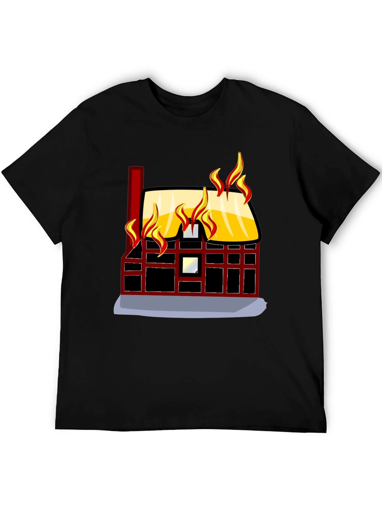 Black Burning House Graphic Tee - Bold Black T-Shirt view 5