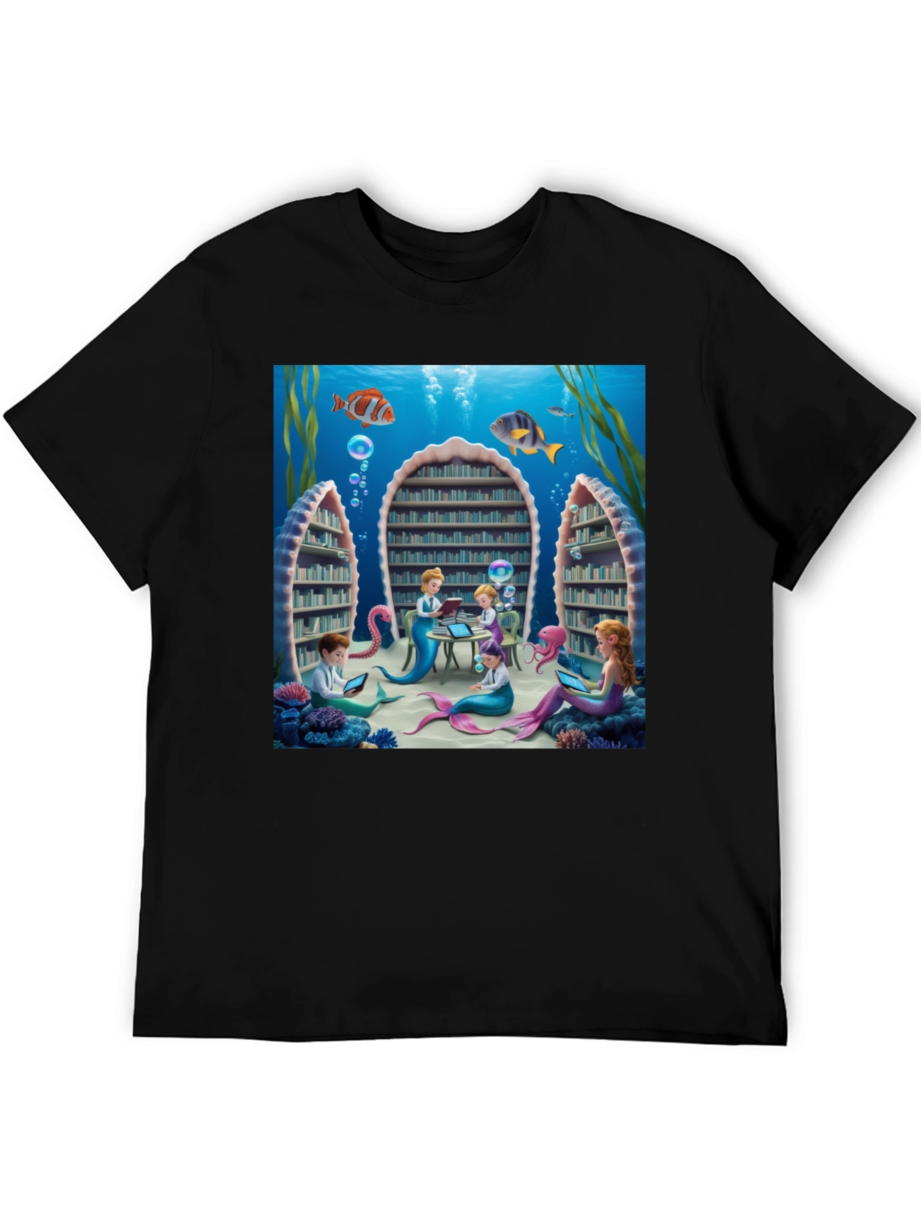 Black Mermaid Library T-Shirt view 5