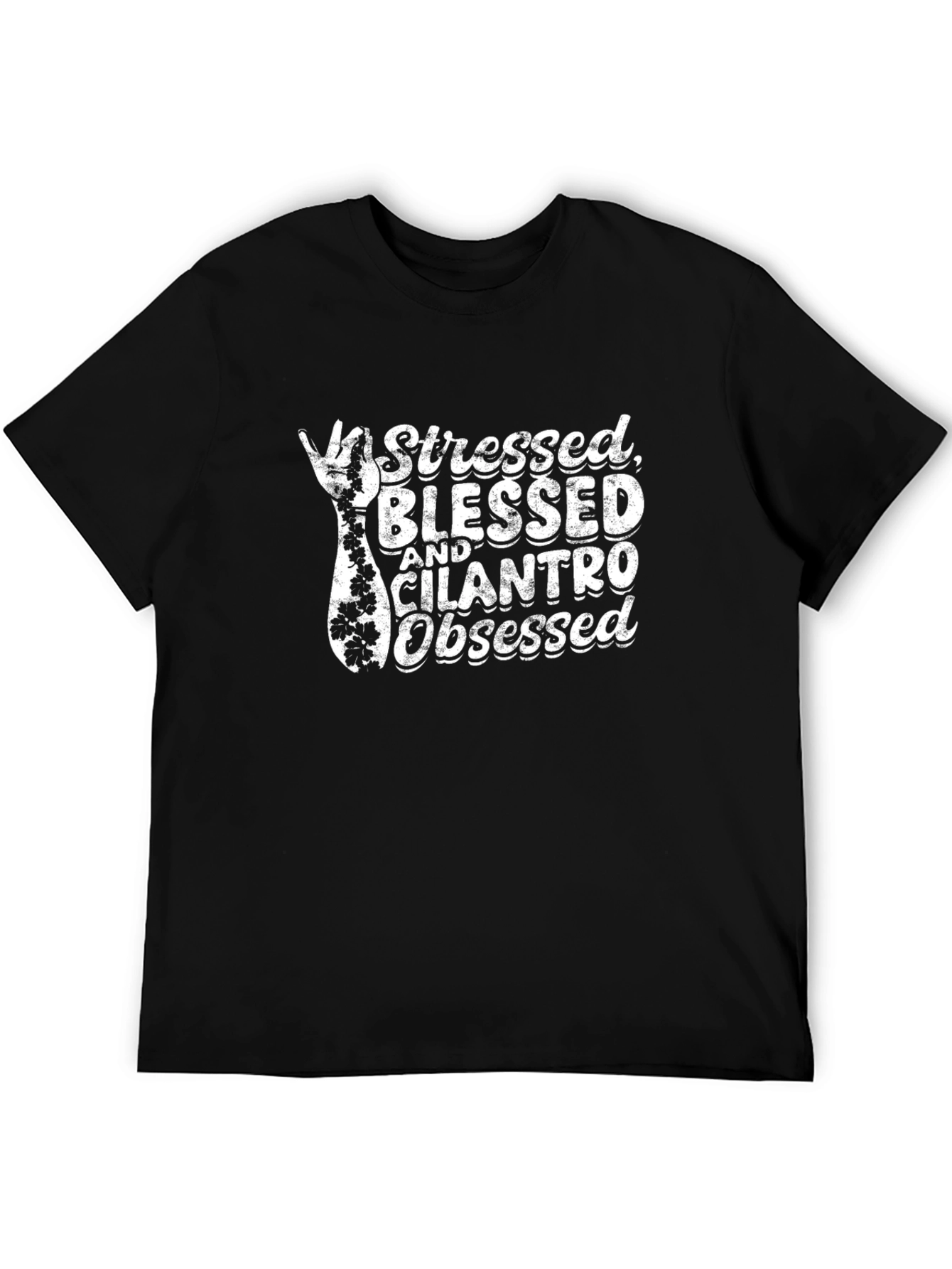 Black Unstressed Blessed Cilantro Obsessed Black T-Shirt view 5