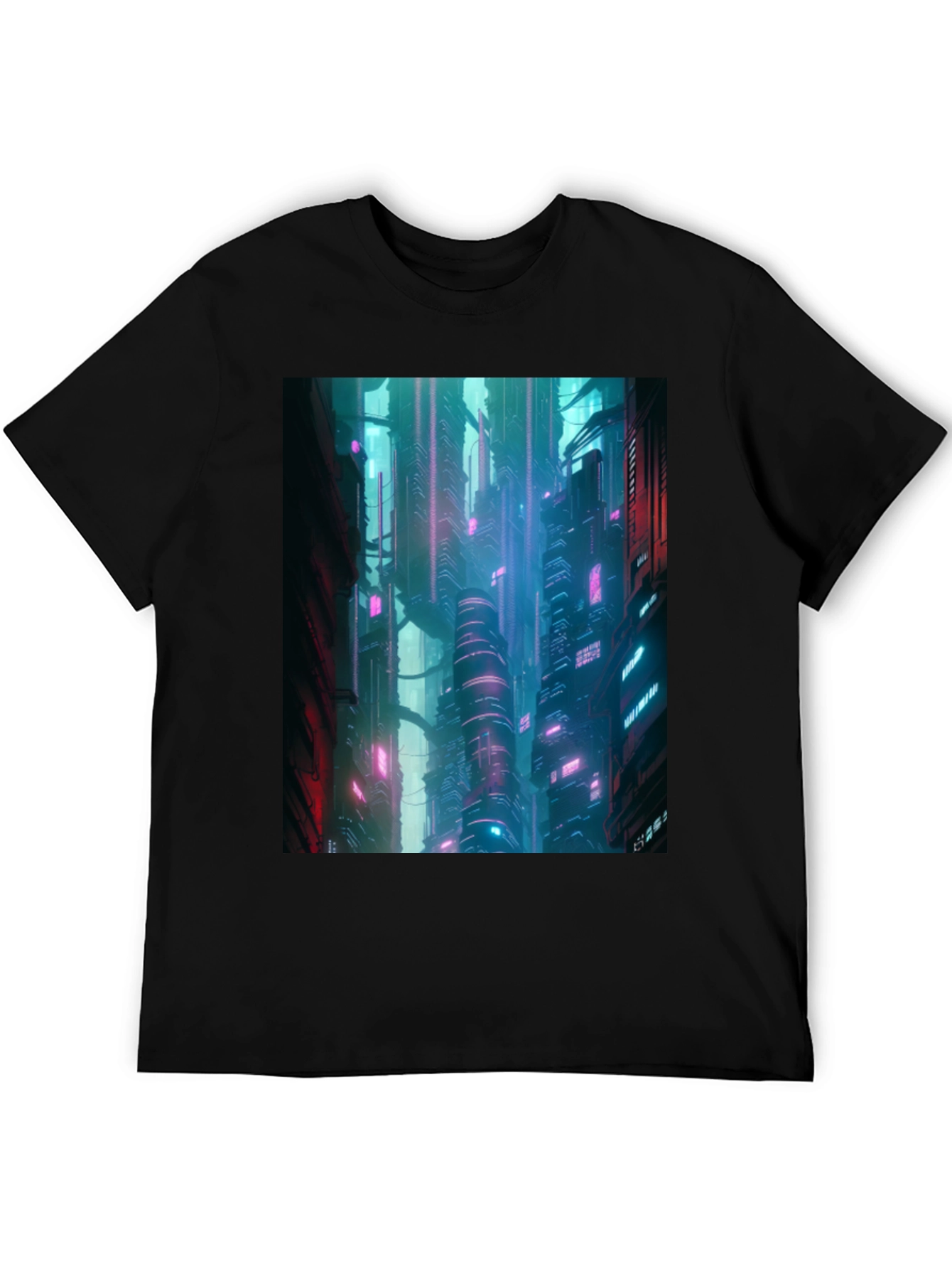 Black Cyberpunk City T-Shirt view 5