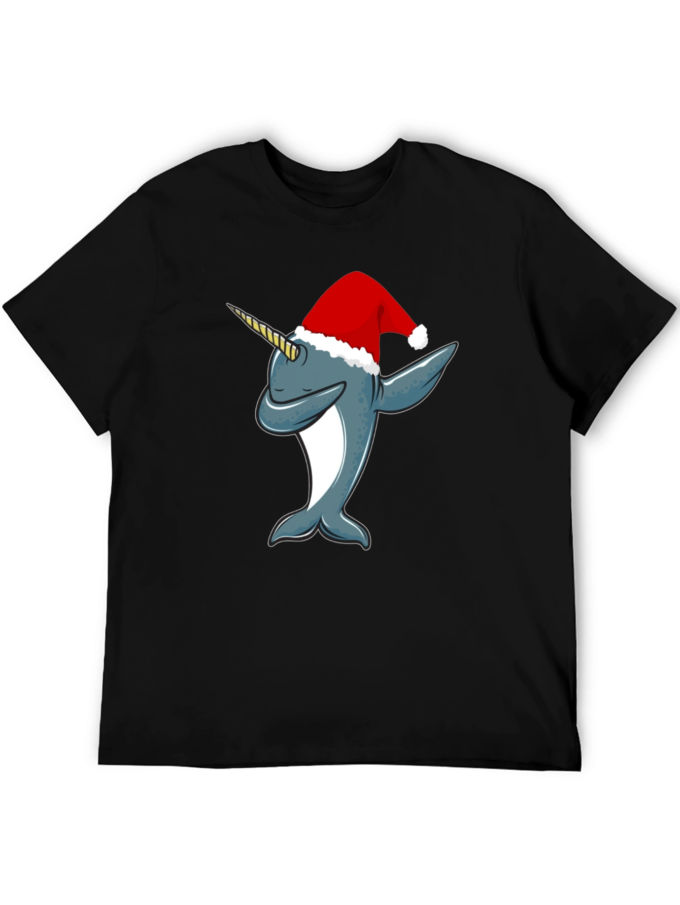 Black Dabbing Narwhal Christmas T-Shirt view 5