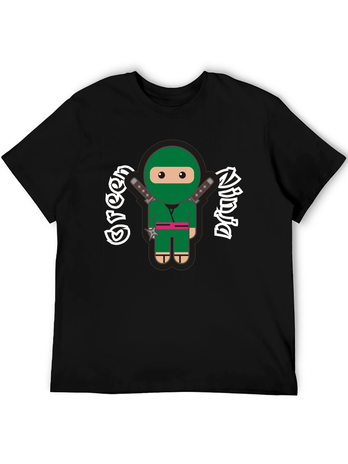 Black Green Ninja Cartoon Graphic T-Shirt view 5