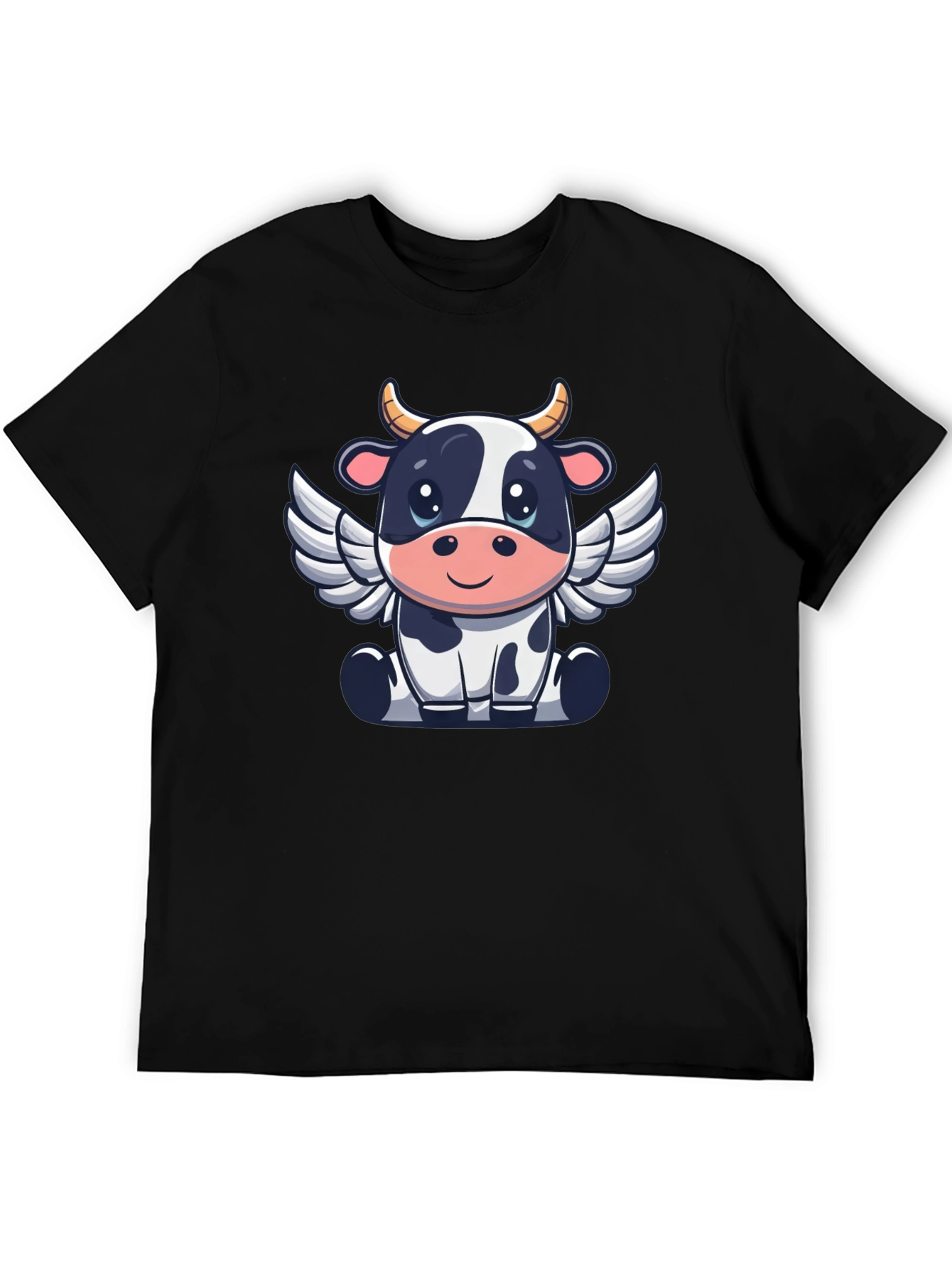 Black Cow Angel Graphic Tee - Black Cotton T-Shirt view 5