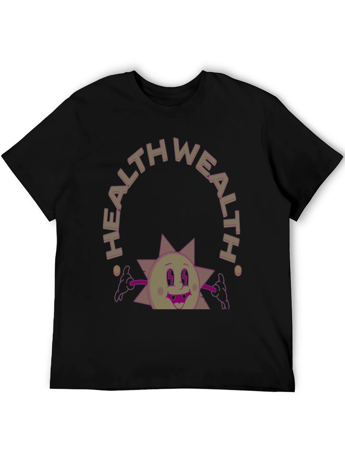Black Health Wealth Cartoon Graphic Tee view 5