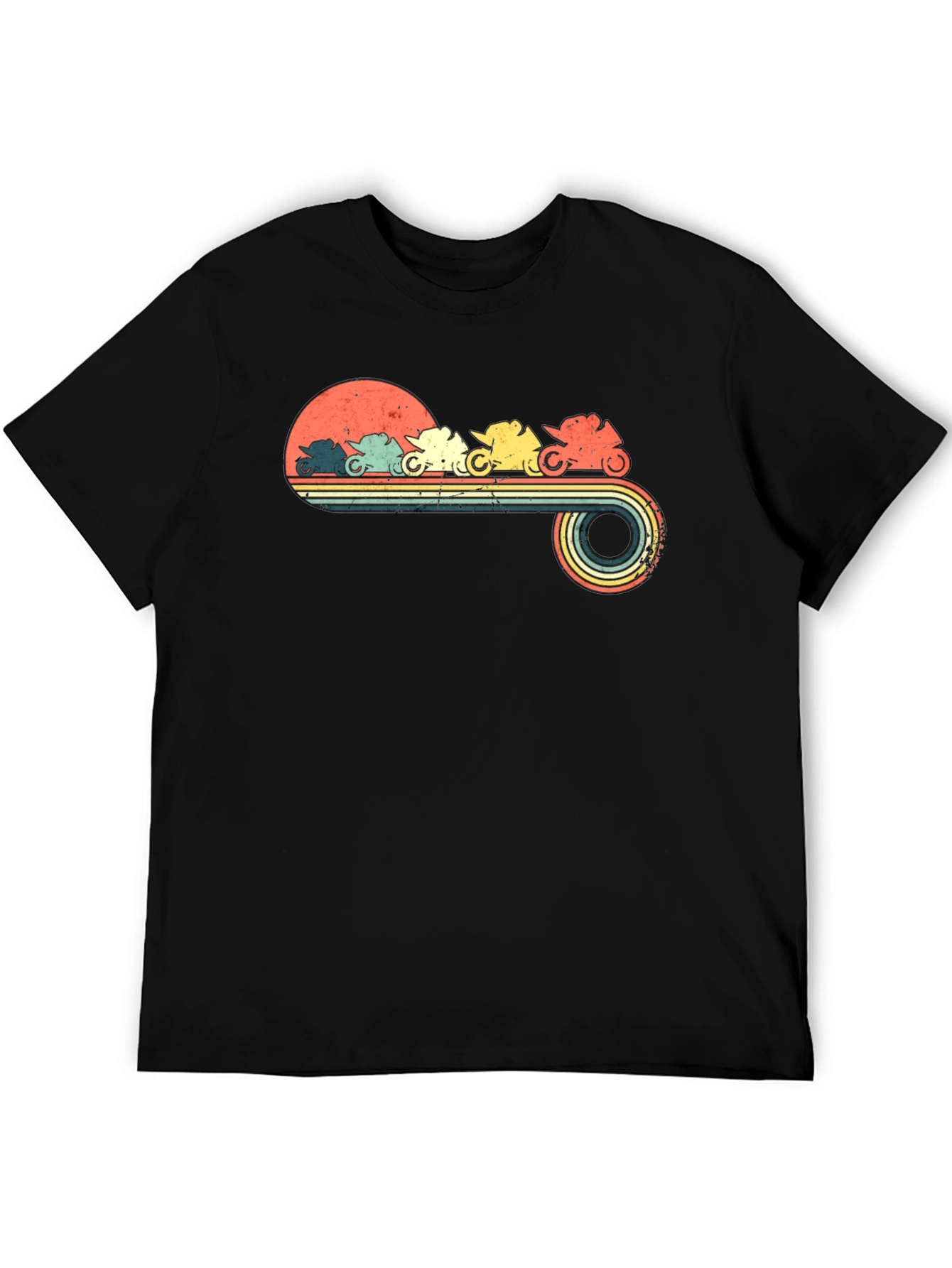 Black Retro Motorcycle Sunset Graphic T-Shirt view 5