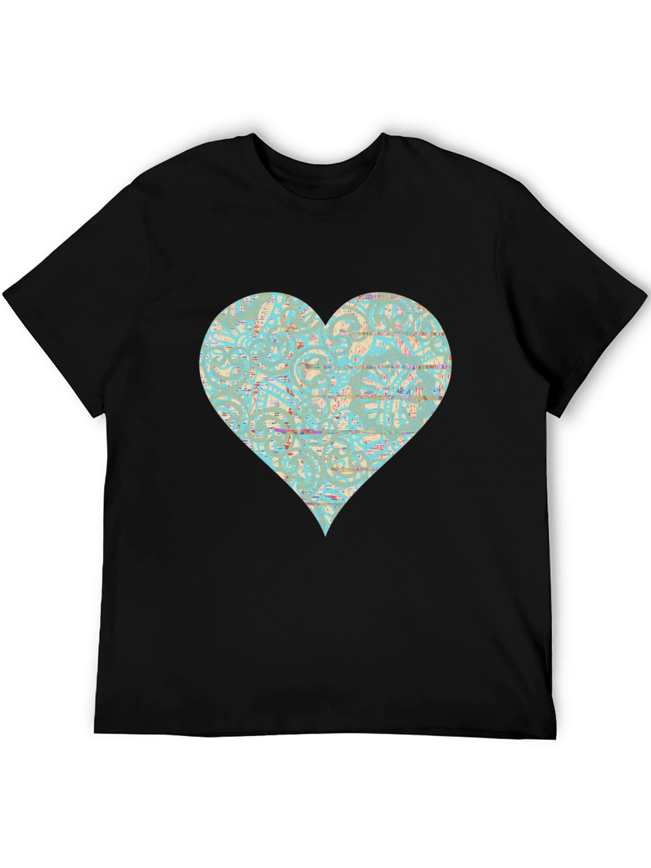 Black Patterned Heart Graphic Tee - Stylish Casual Wear view 5