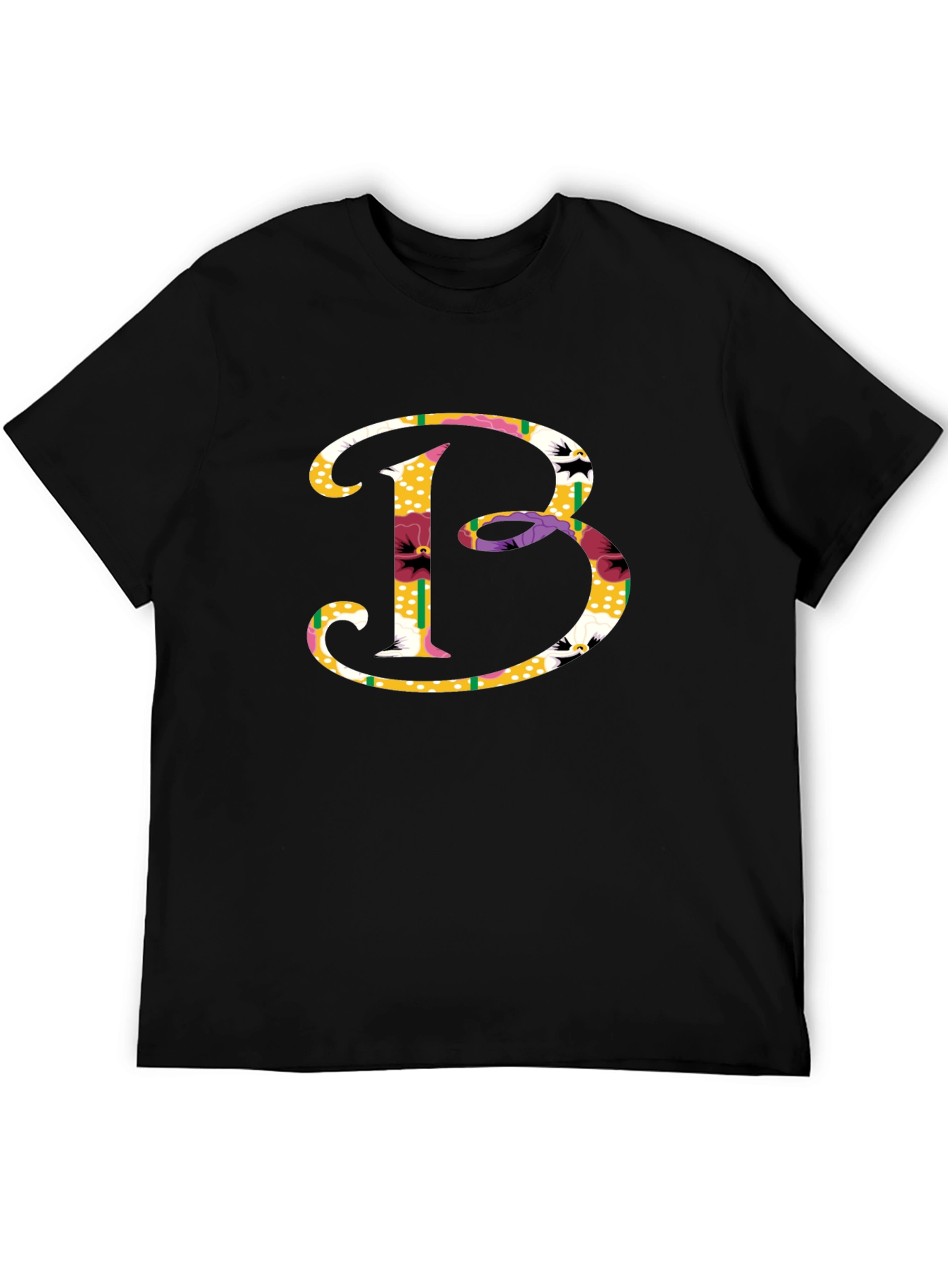 Black Floral Letter B Graphic Tee - Stylish Cotton Blend view 5