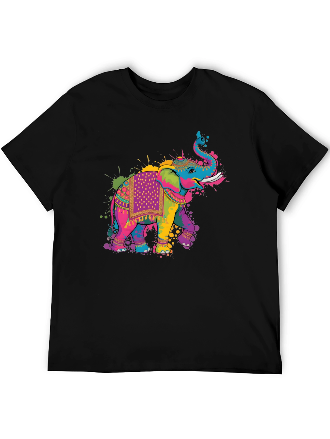 Black Colorful Elephant Graphic T-Shirt view 5
