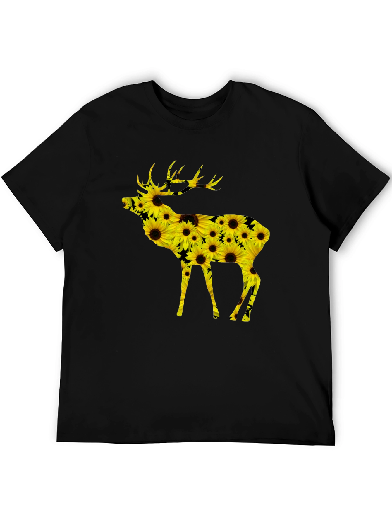 Black Sunflower Deer Graphic Tee - Black view 5