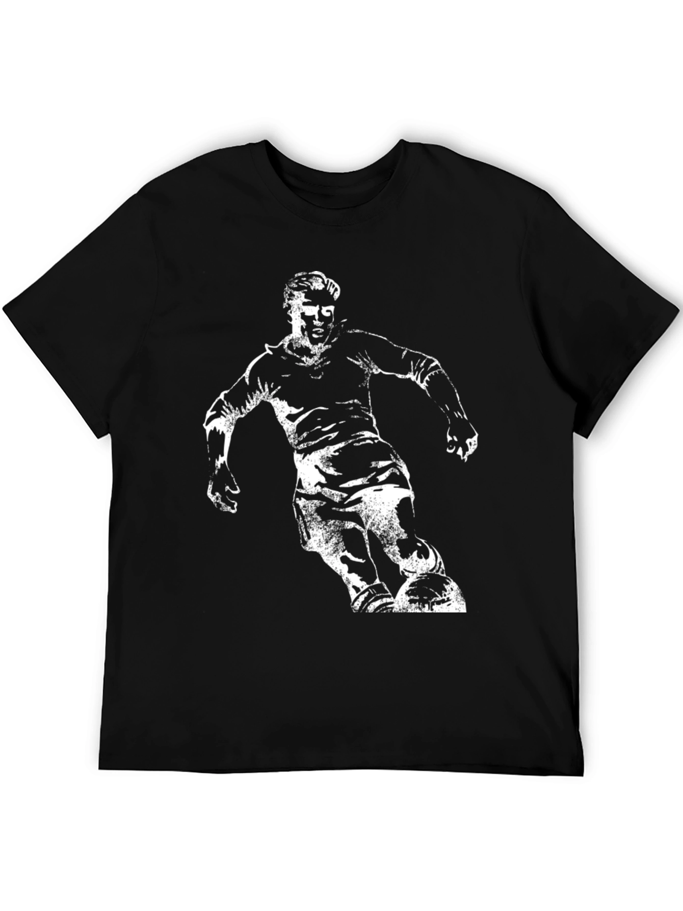 Black Soccer Player Graphic Tee - Black Cotton Casual T-Shirt view 5