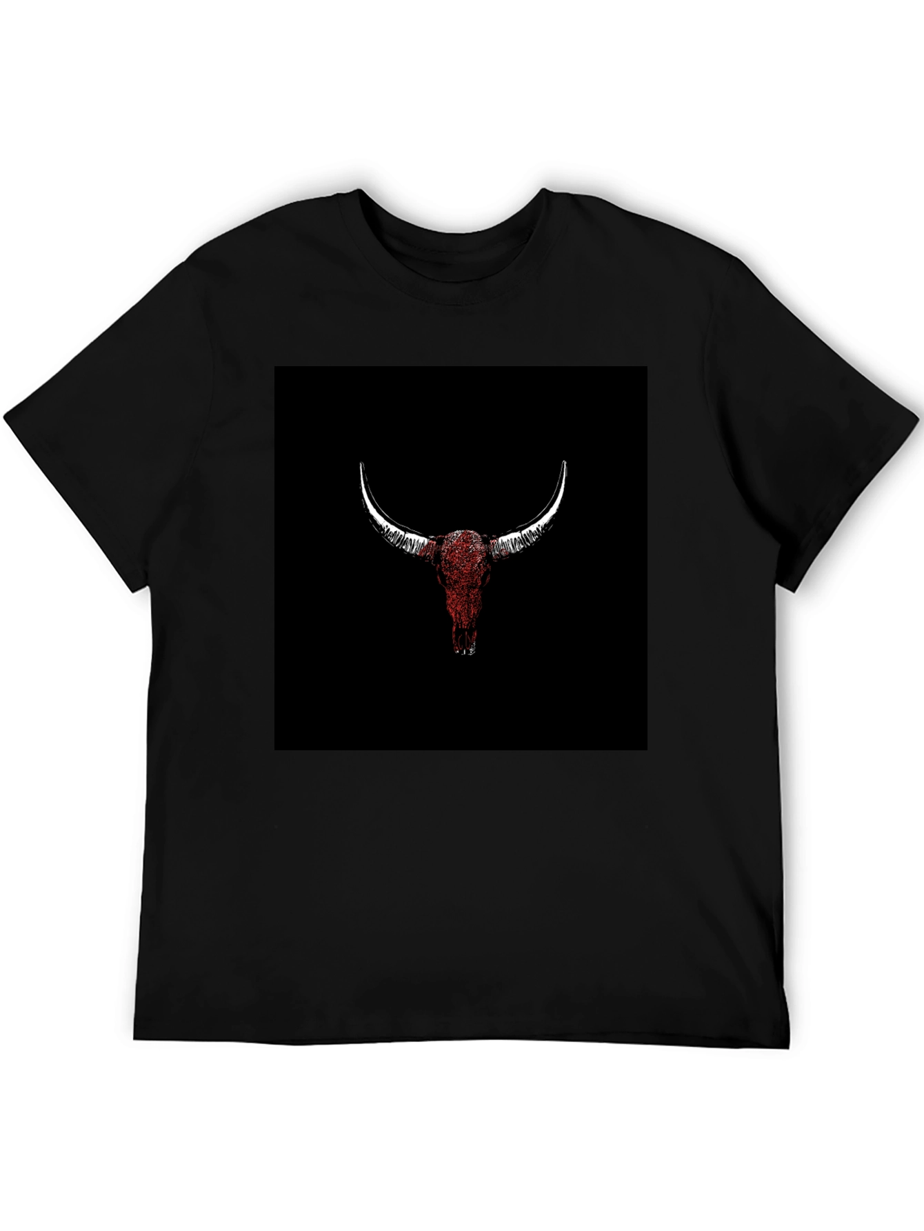 Black Bull Skull Graphic Tee - Black Cotton T-Shirt view 5