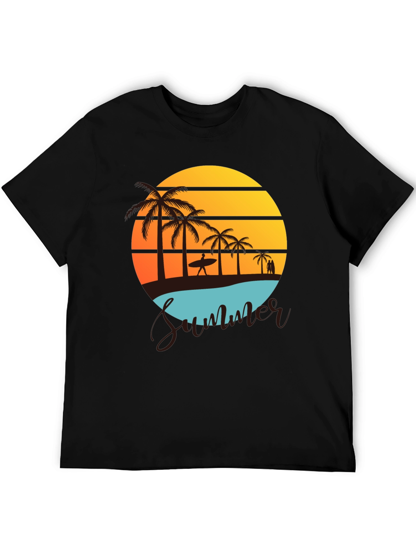Black Summer Beach Graphic Tee - Palm Trees & Sunset view 5