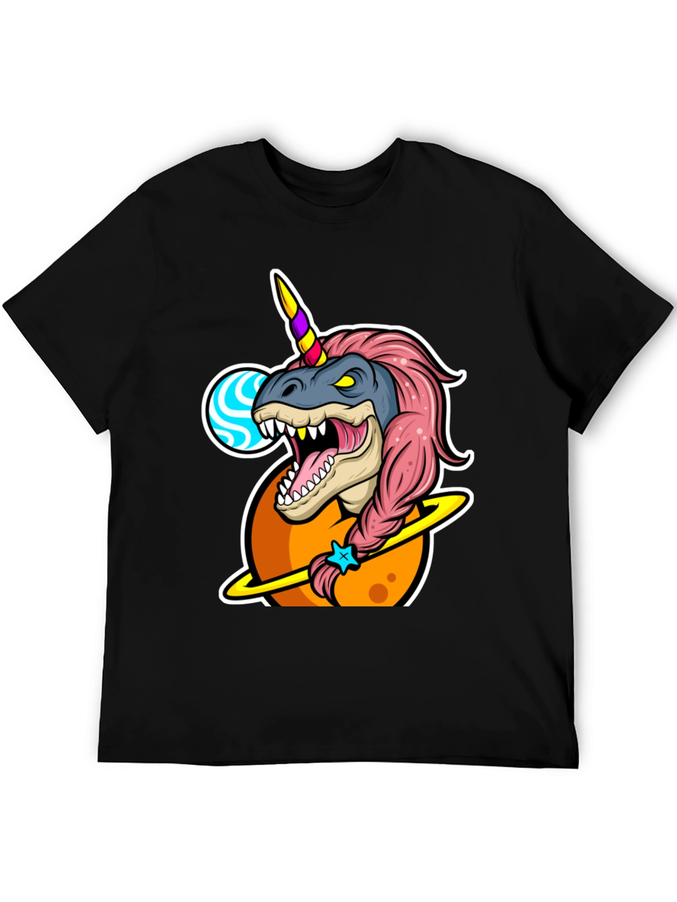 Black Dino Unicorn T-Shirt - Black Cotton Blend view 5