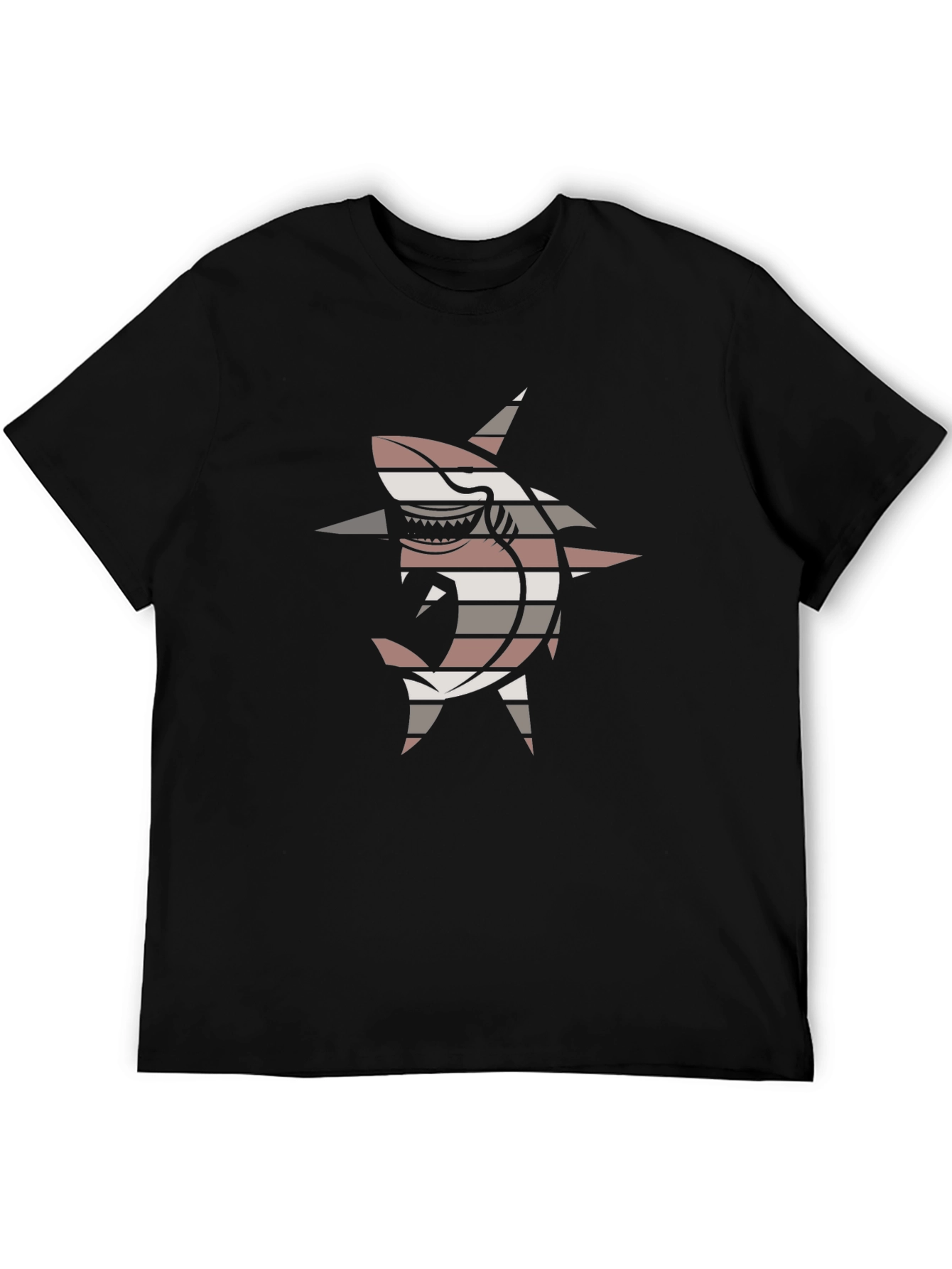 Black Striped Shark Graphic Tee - Black Casual T-Shirt view 5