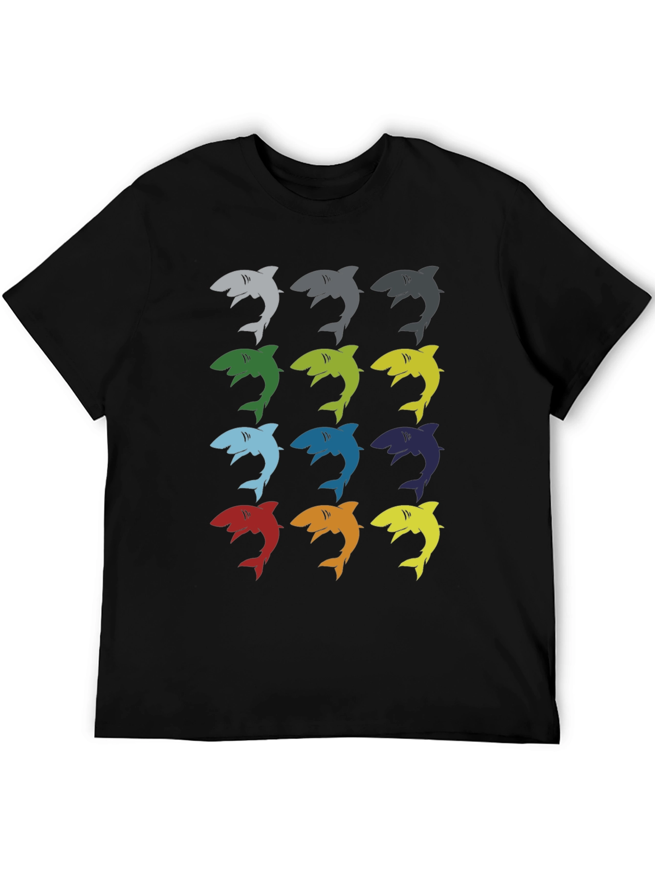 Black Men's Shark Pattern Graphic T-Shirt - Black view 5