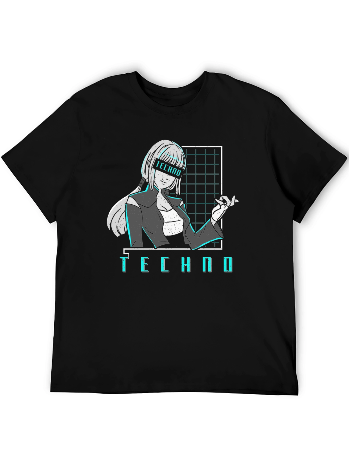 Black Techno Anime Girl T-Shirt - Cyberpunk Aesthetic Black Tee view 5