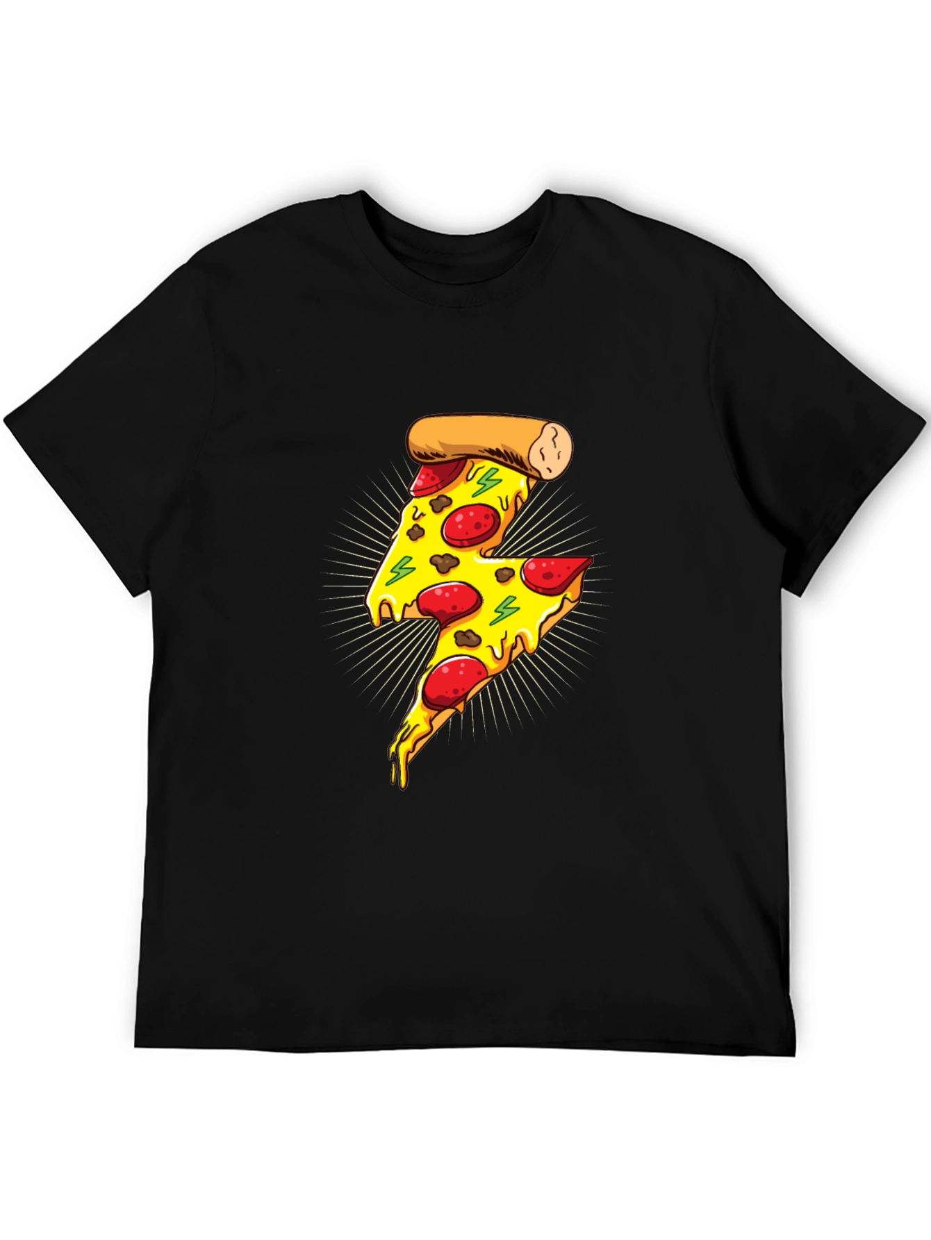 Black Pizza Lightning Bolt Graphic T-Shirt - Unisex view 5