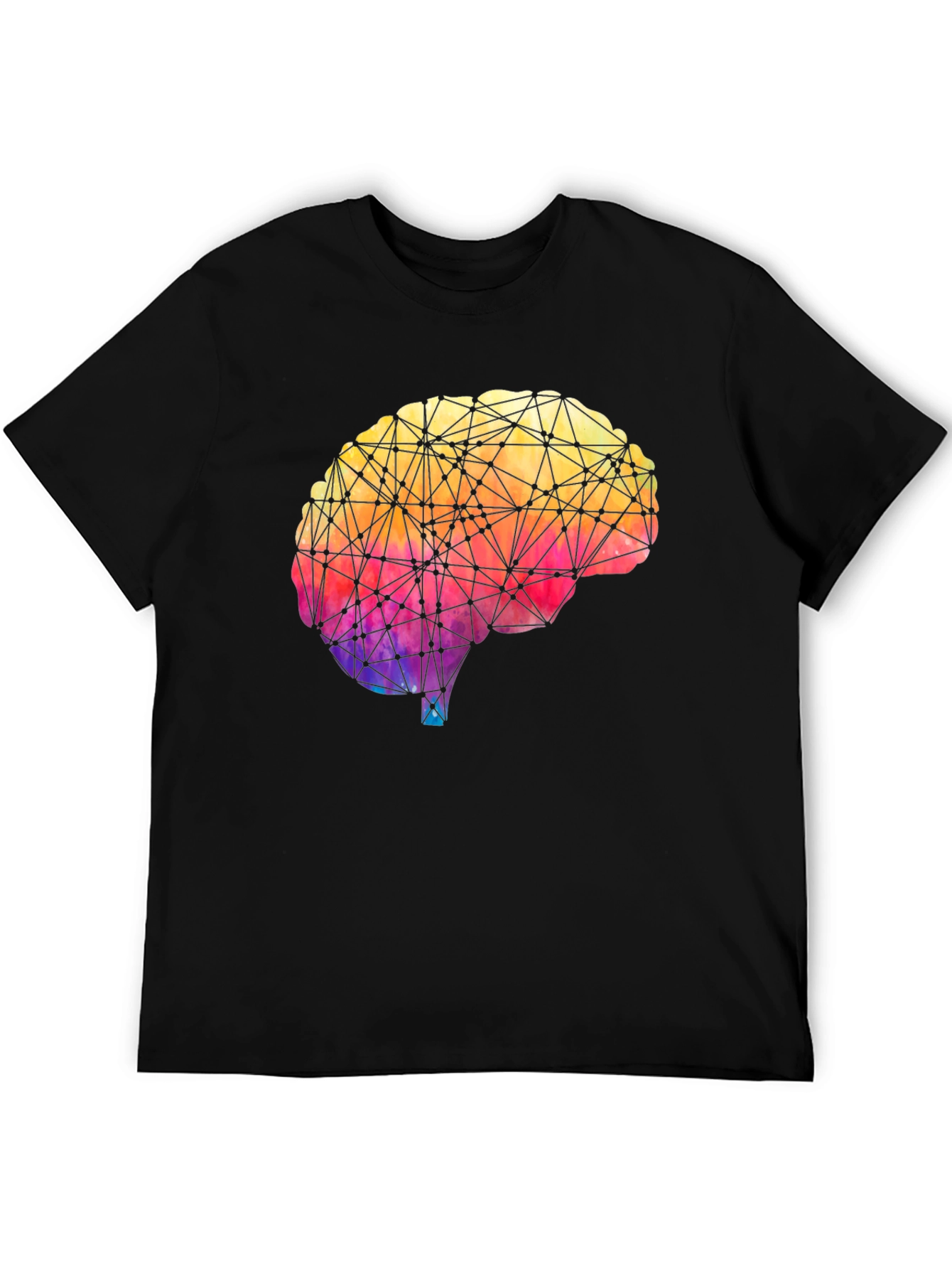 Black Geometric Brain Graphic Tee - Colorful Mind T-Shirt view 5
