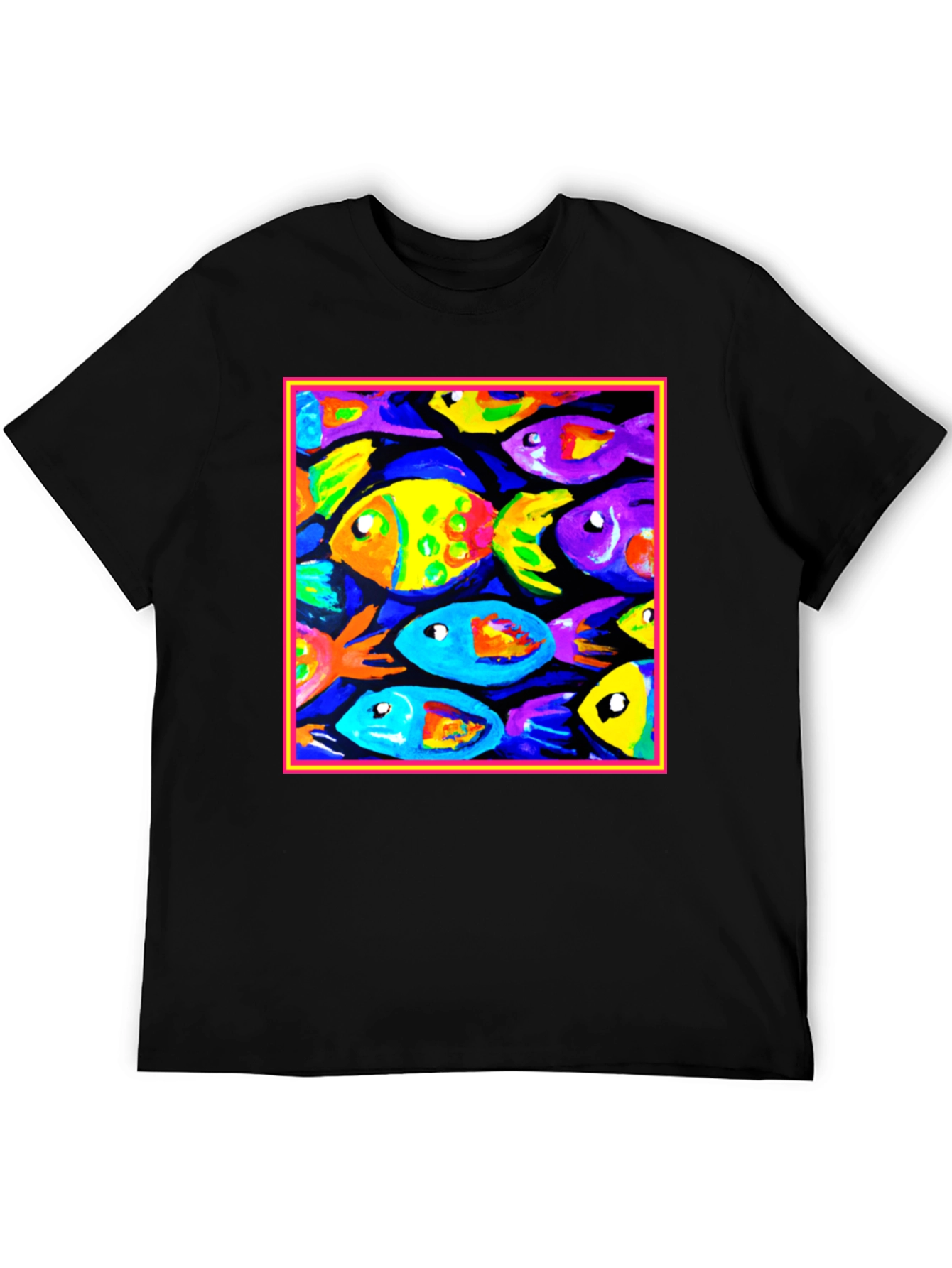 Black Colorful Fish Art Graphic T-Shirt view 5