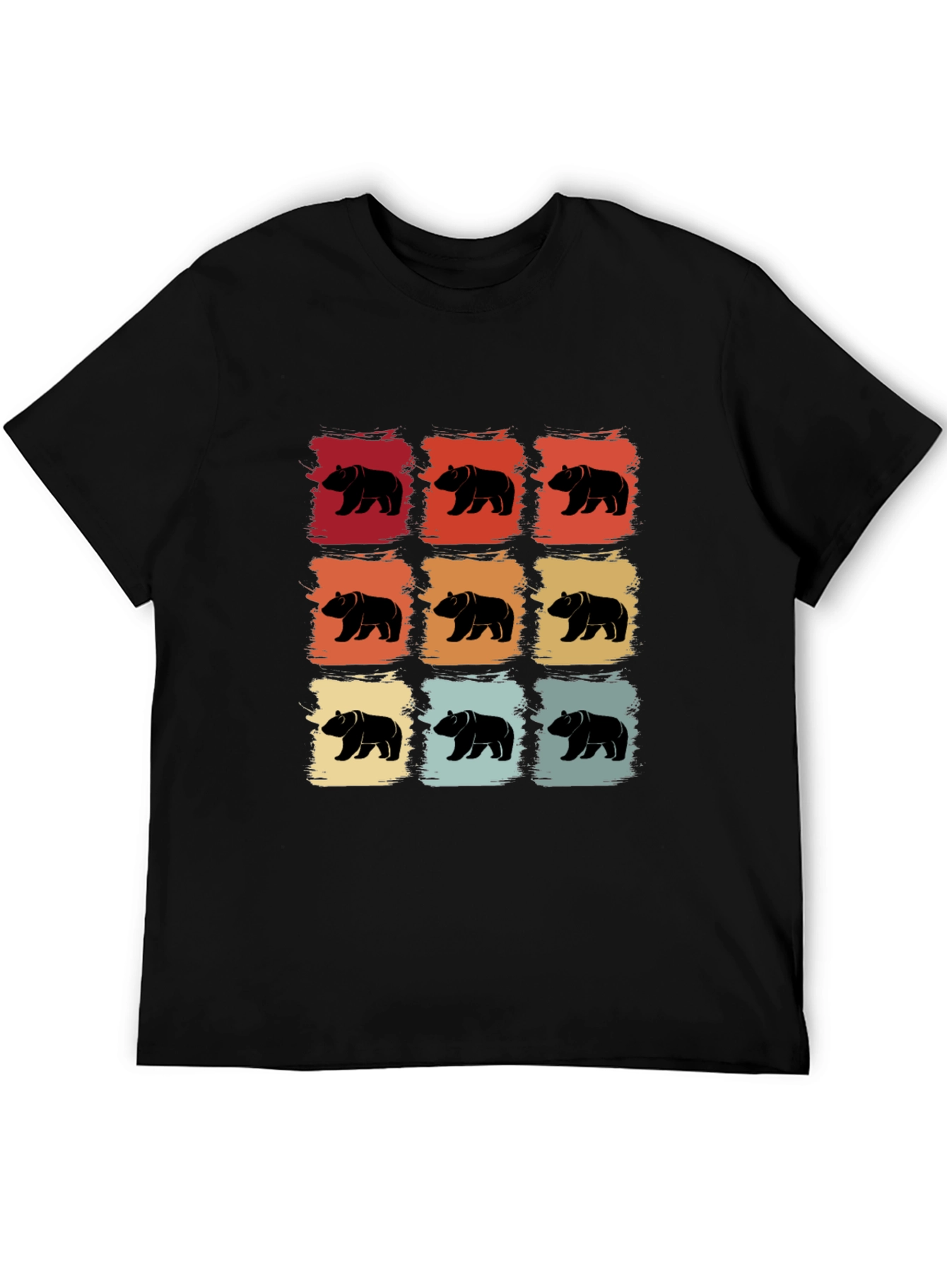 Black Retro Bear Pattern T-Shirt - Cool Graphic Tee view 5
