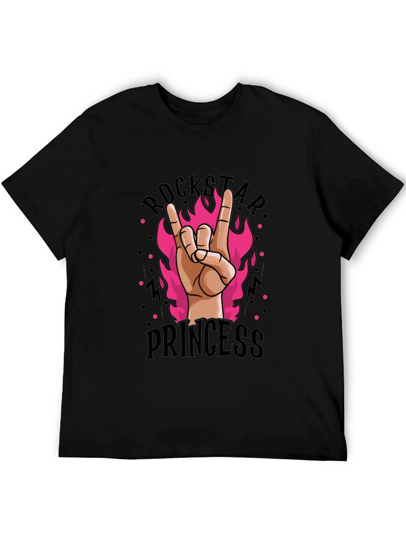 Black Rockstar Princess Graphic Tee - Black Cotton T-Shirt view 5
