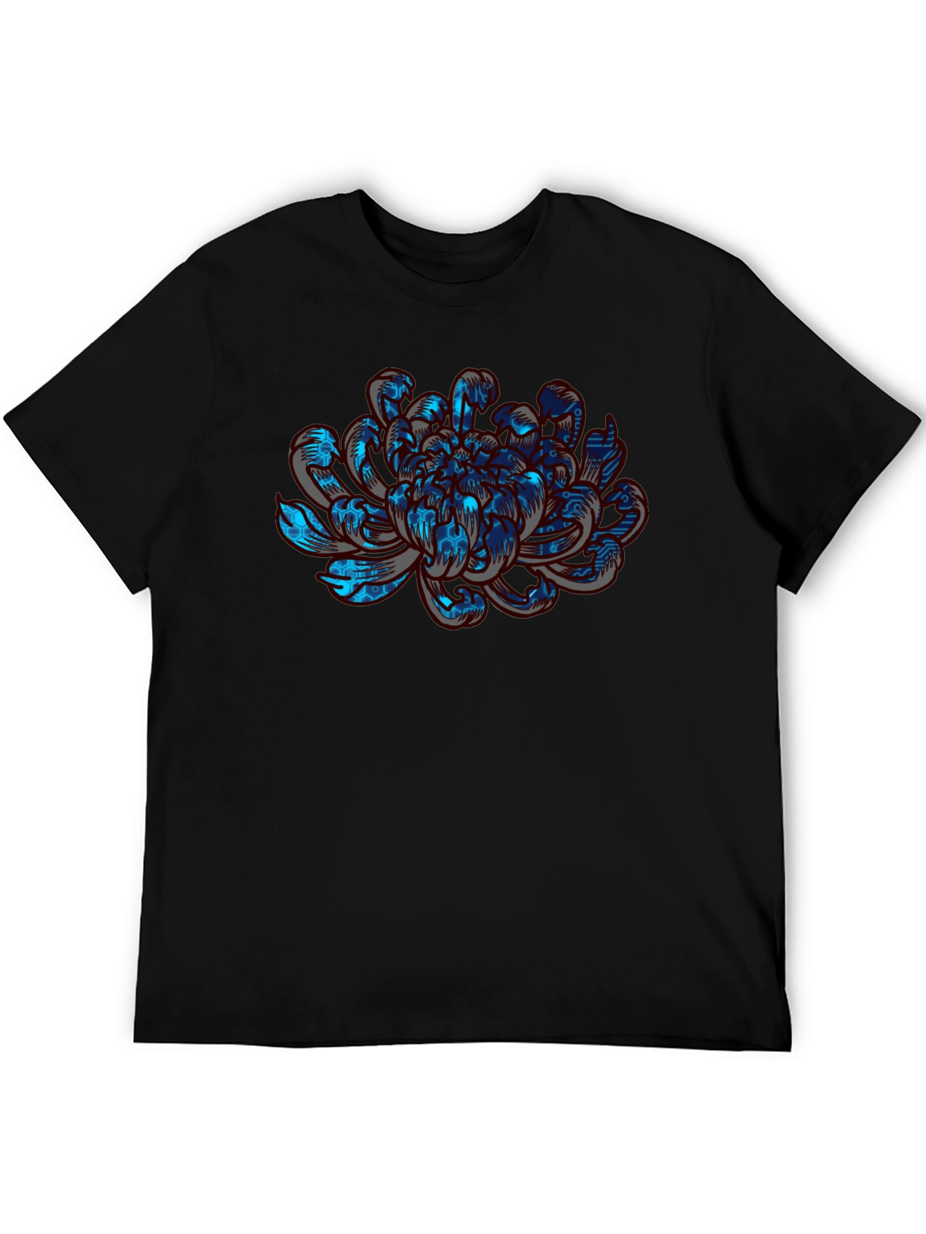 Black Tech Flower Graphic Tee - Modern Artistic Design view 5