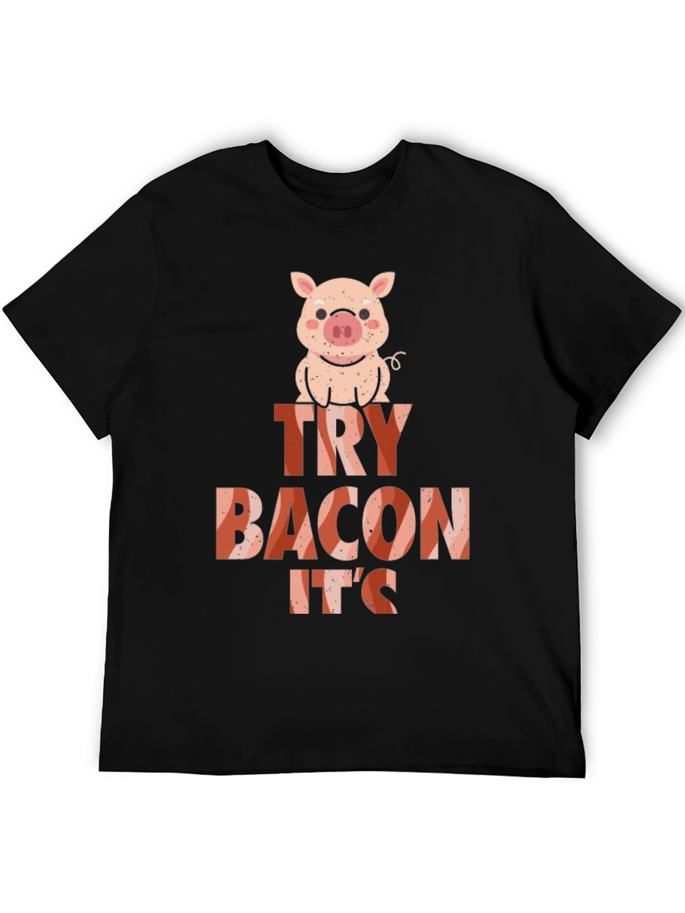 Black Funny Try Bacon It's Pig Black T-Shirt view 5
